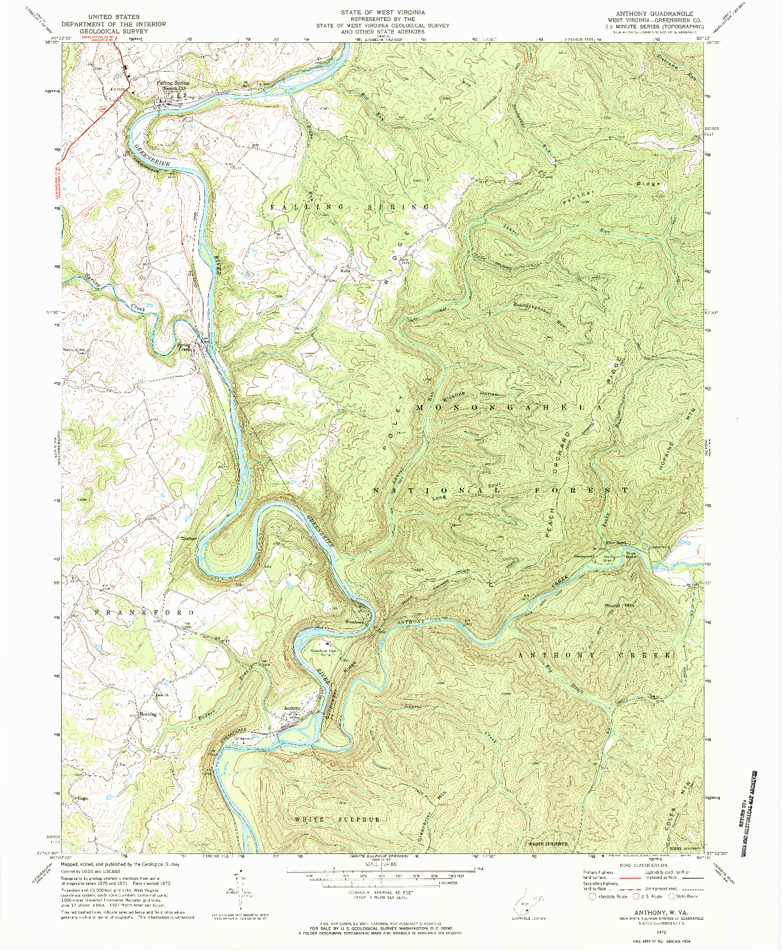 USGS 1:24000-SCALE QUADRANGLE FOR ANTHONY, WV 1972