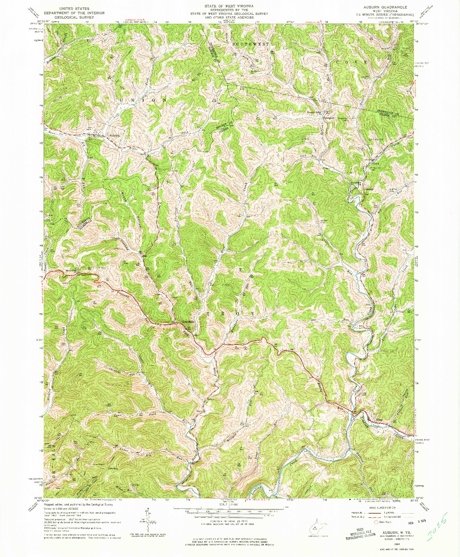 USGS 1:24000-SCALE QUADRANGLE FOR AUBURN, WV 1964