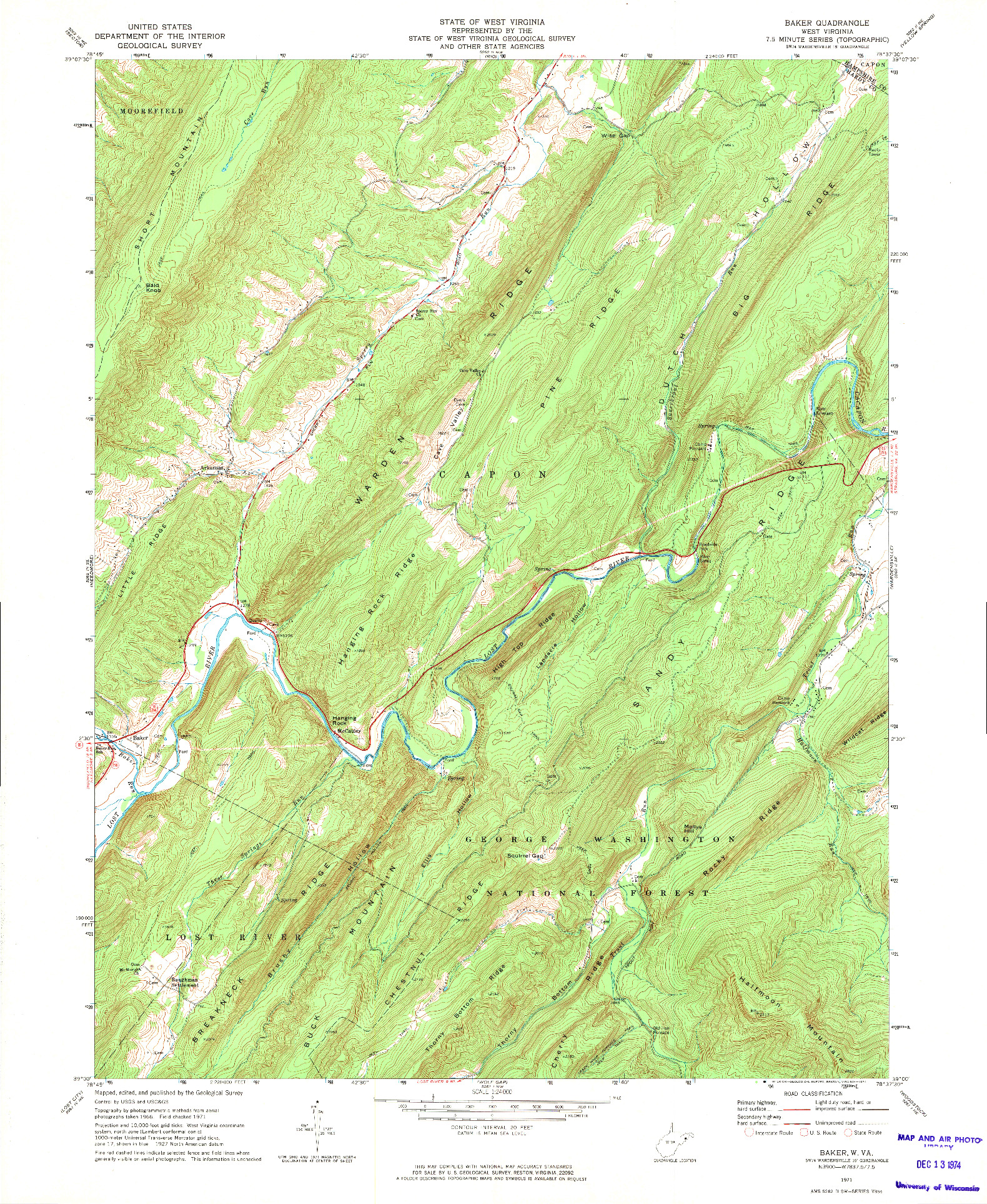 USGS 1:24000-SCALE QUADRANGLE FOR BAKER, WV 1971