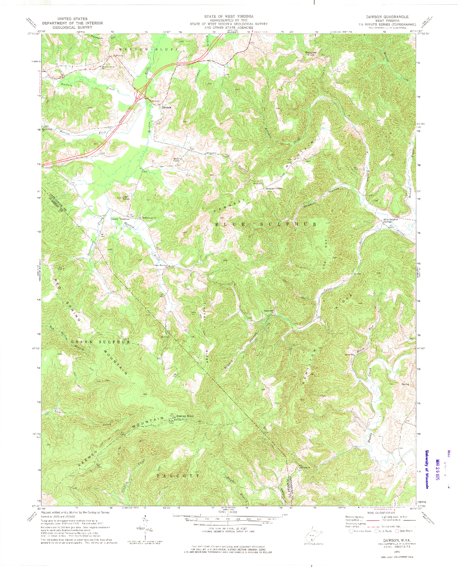 USGS 1:24000-SCALE QUADRANGLE FOR DAWSON, WV 1971