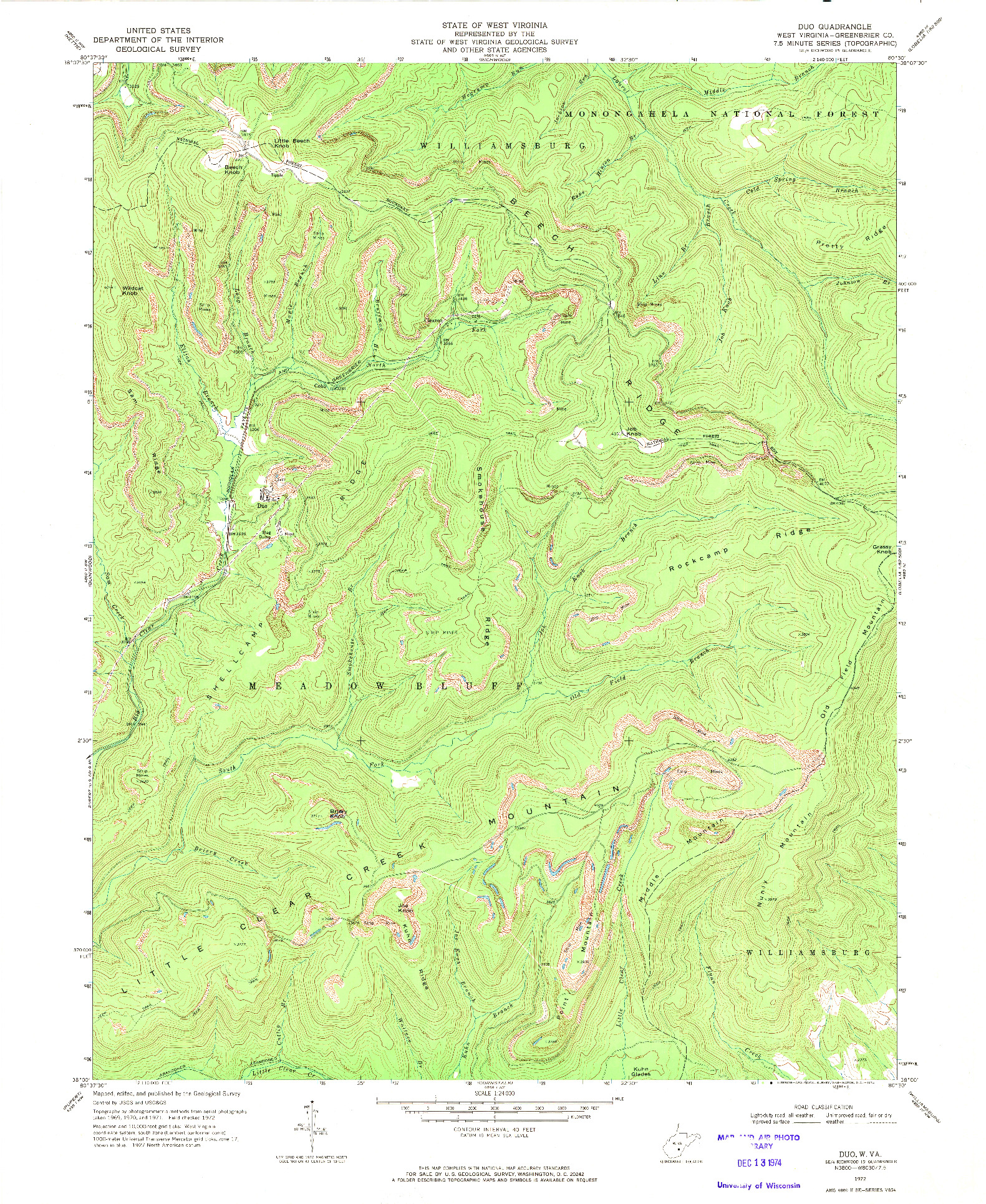 USGS 1:24000-SCALE QUADRANGLE FOR DUO, WV 1972