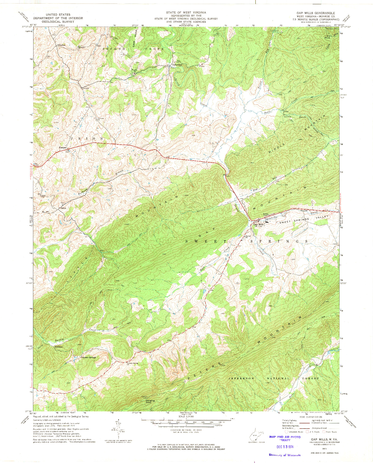 USGS 1:24000-SCALE QUADRANGLE FOR GAP MILLS, WV 1971