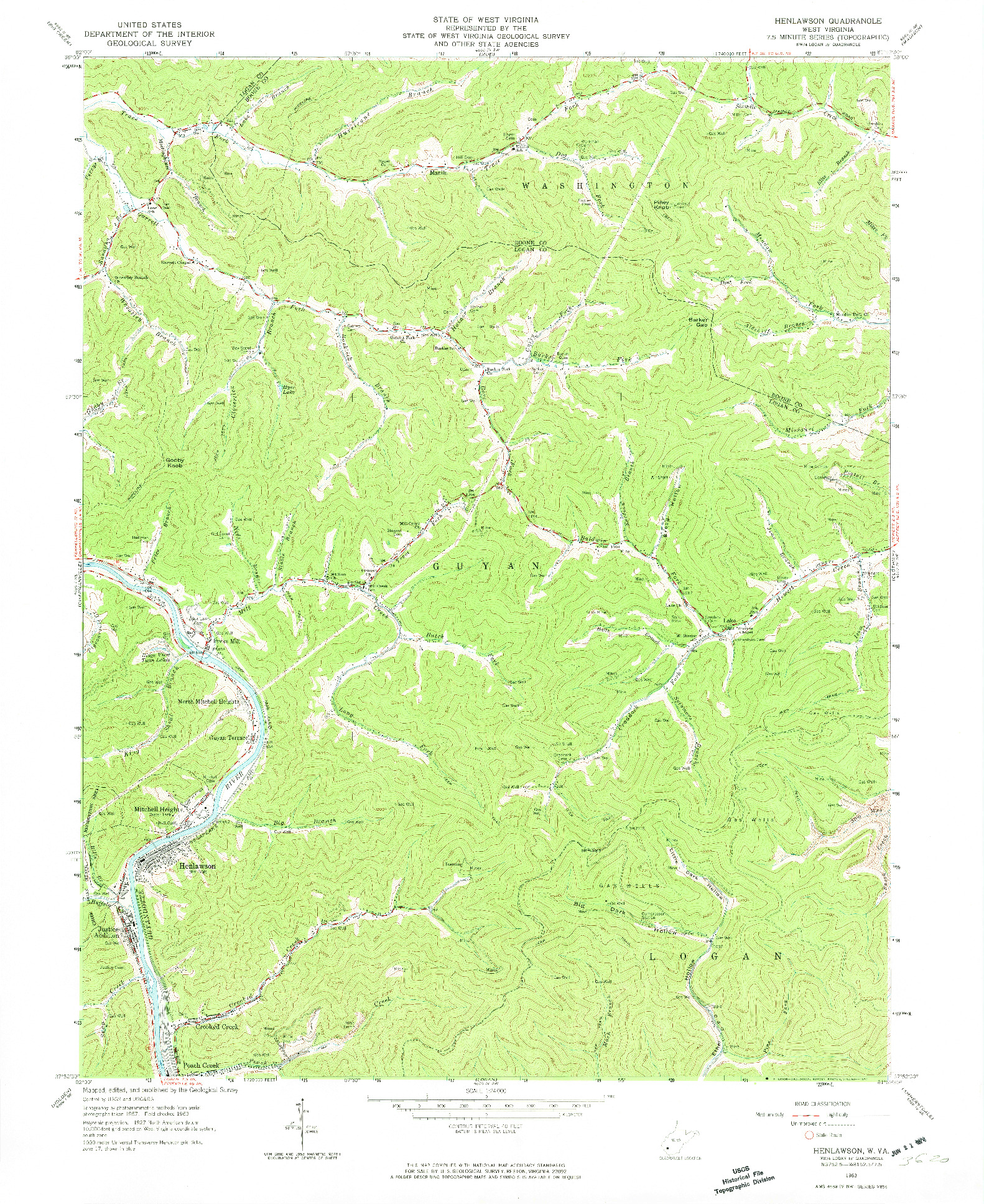 USGS 1:24000-SCALE QUADRANGLE FOR HENLAWSON, WV 1963