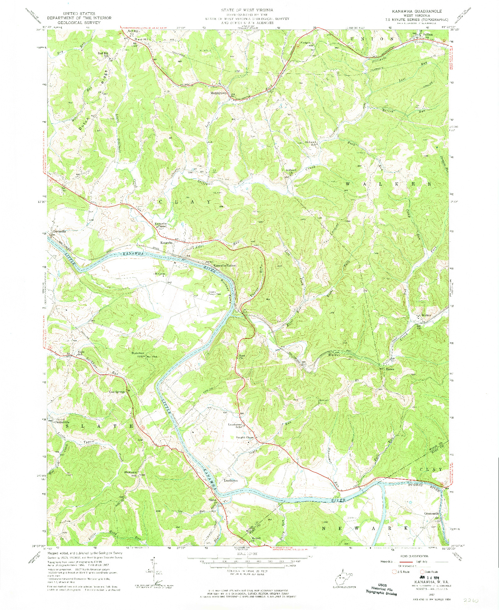 USGS 1:24000-SCALE QUADRANGLE FOR KANAWHA, WV 1957