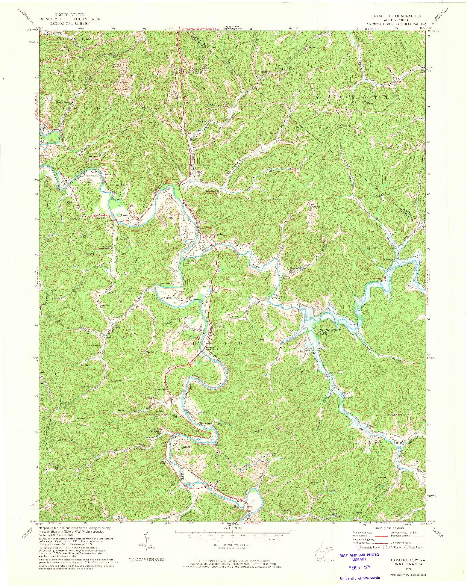 USGS 1:24000-SCALE QUADRANGLE FOR LAVALETTE, WV 1972