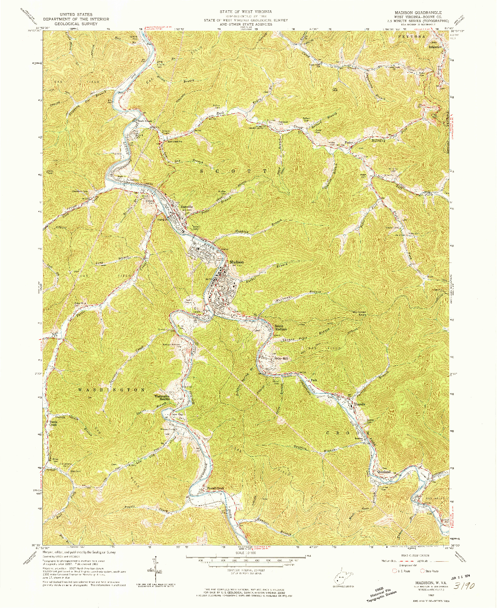 USGS 1:24000-SCALE QUADRANGLE FOR MADISON, WV 1962