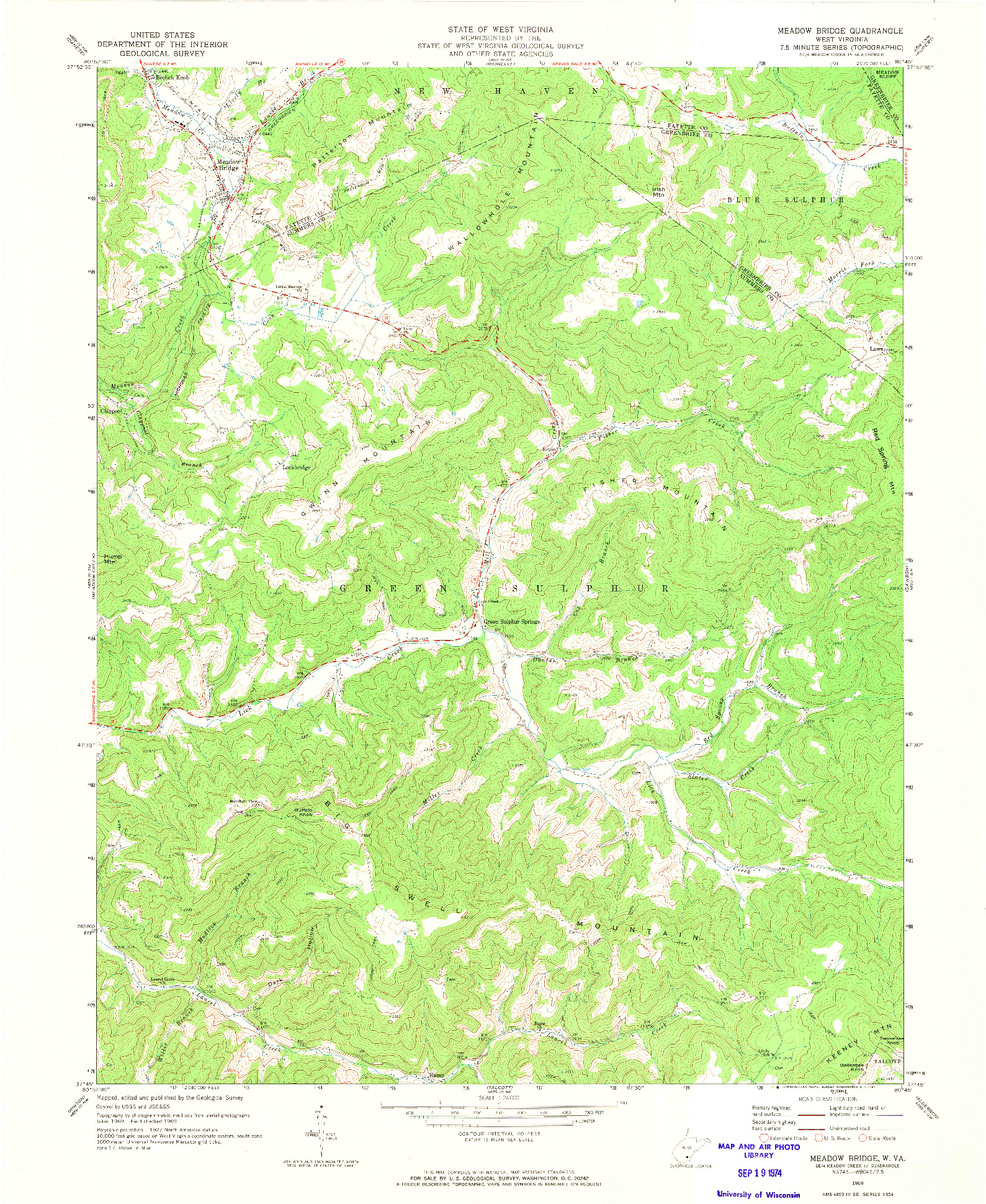 USGS 1:24000-SCALE QUADRANGLE FOR MEADOW BRIDGE, WV 1969