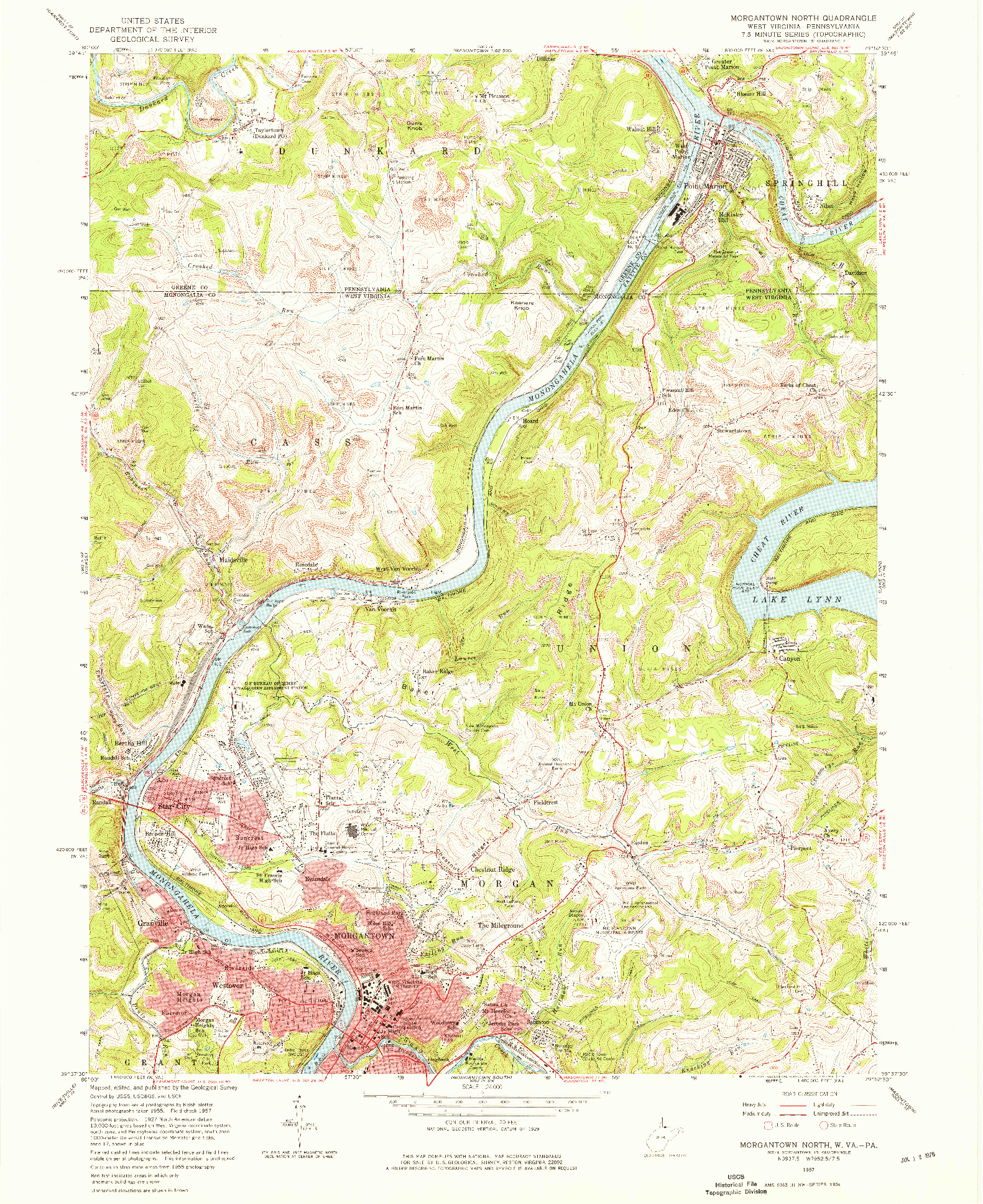 USGS 1:24000-SCALE QUADRANGLE FOR MORGANTOWN NORTH, WV 1957