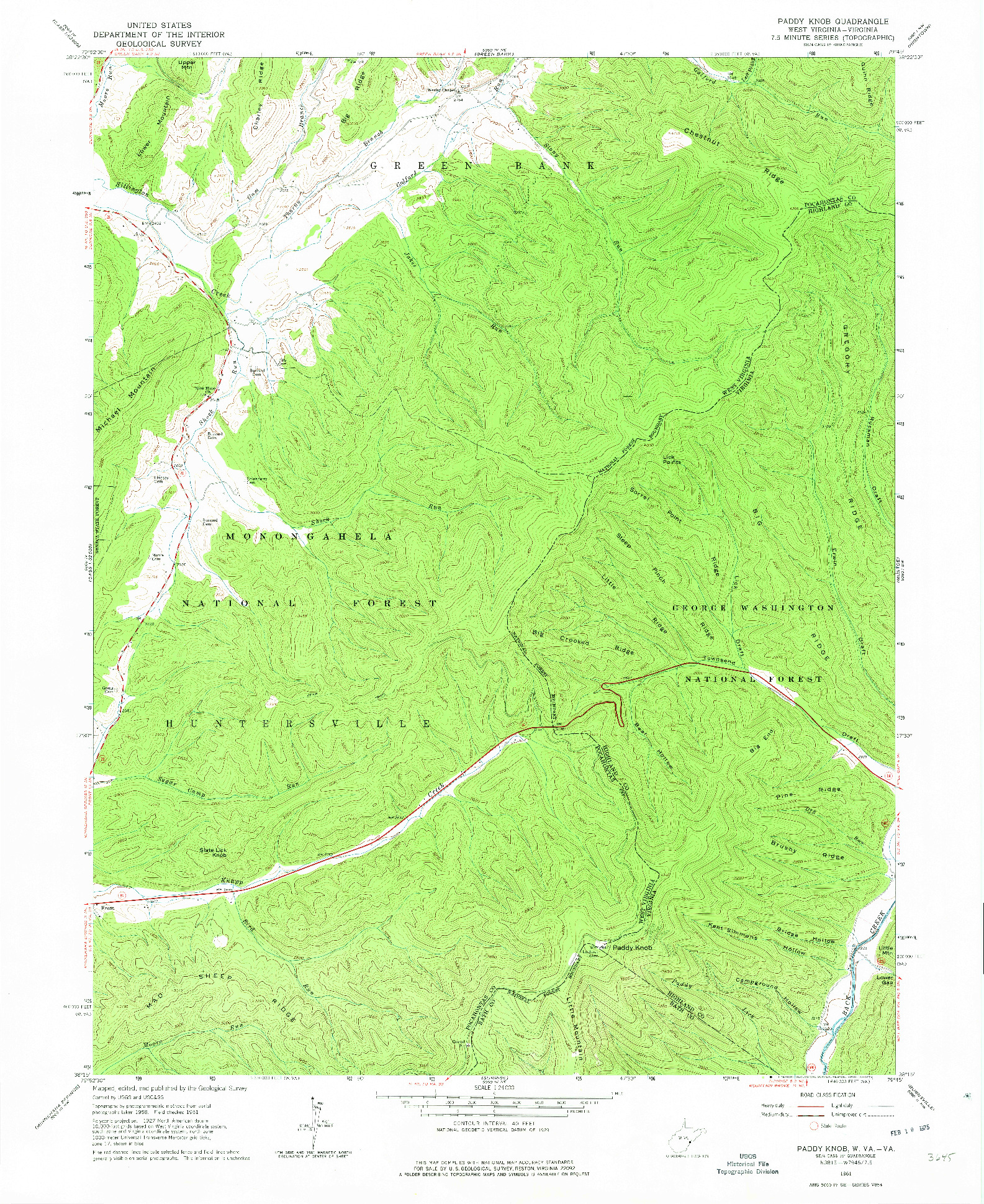 USGS 1:24000-SCALE QUADRANGLE FOR PADDY KNOB, WV 1961