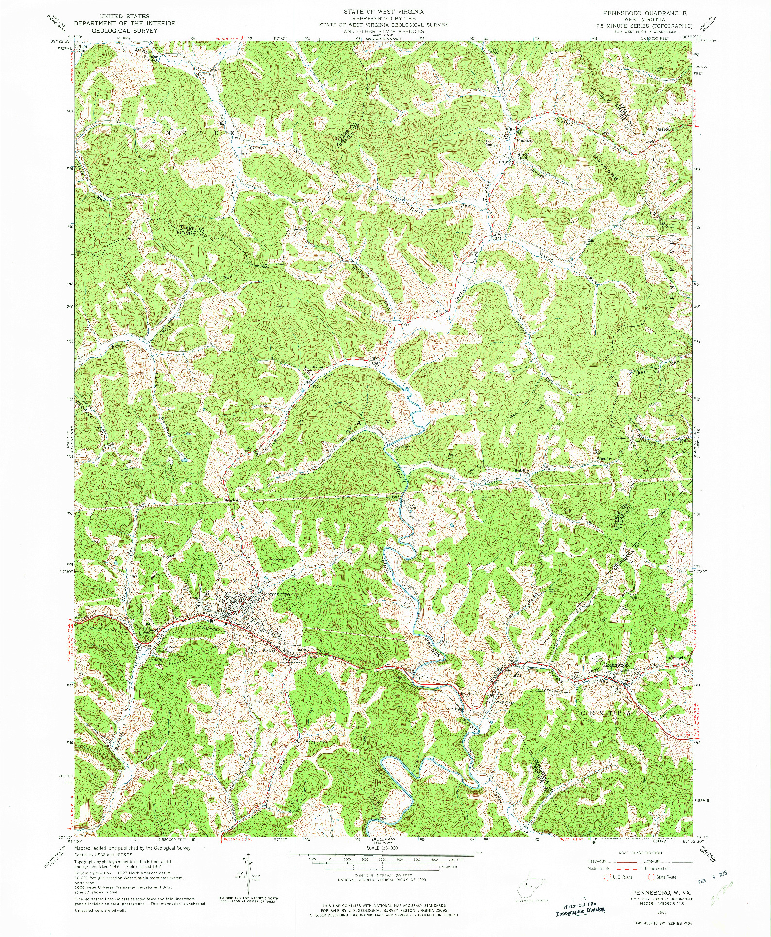 USGS 1:24000-SCALE QUADRANGLE FOR PENNSBORO, WV 1961