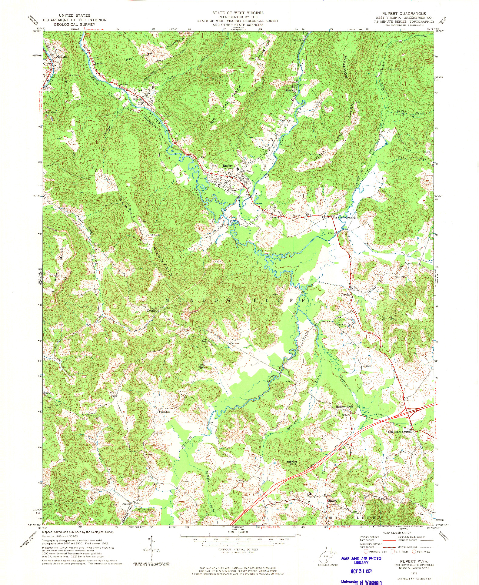 USGS 1:24000-SCALE QUADRANGLE FOR RUPERT, WV 1972