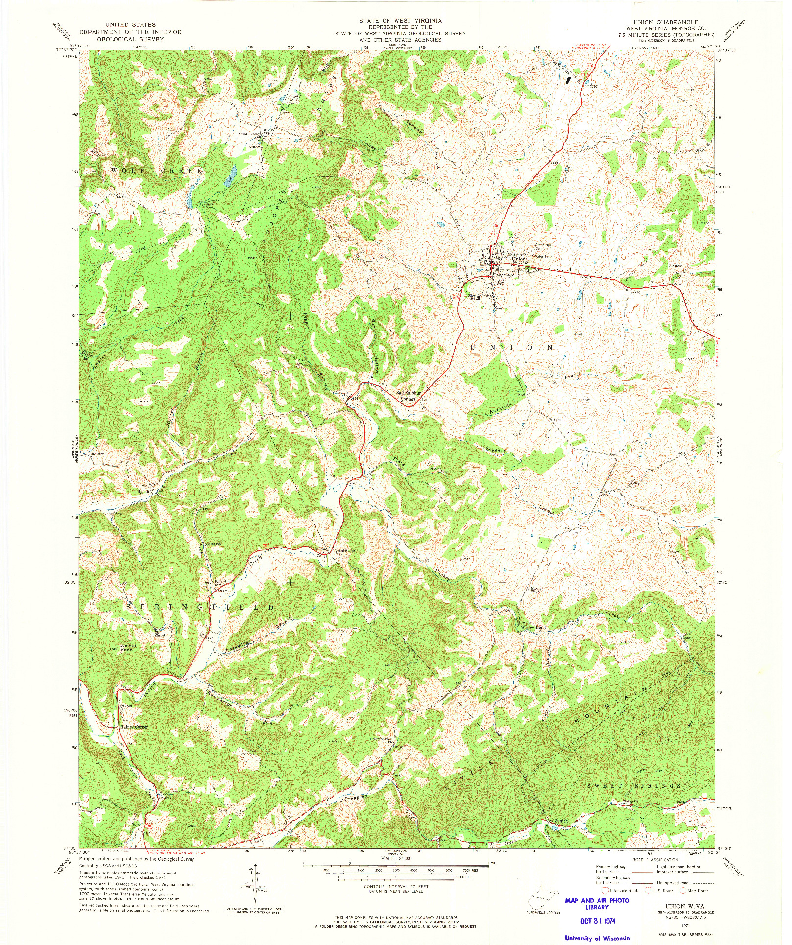 USGS 1:24000-SCALE QUADRANGLE FOR UNION, WV 1971