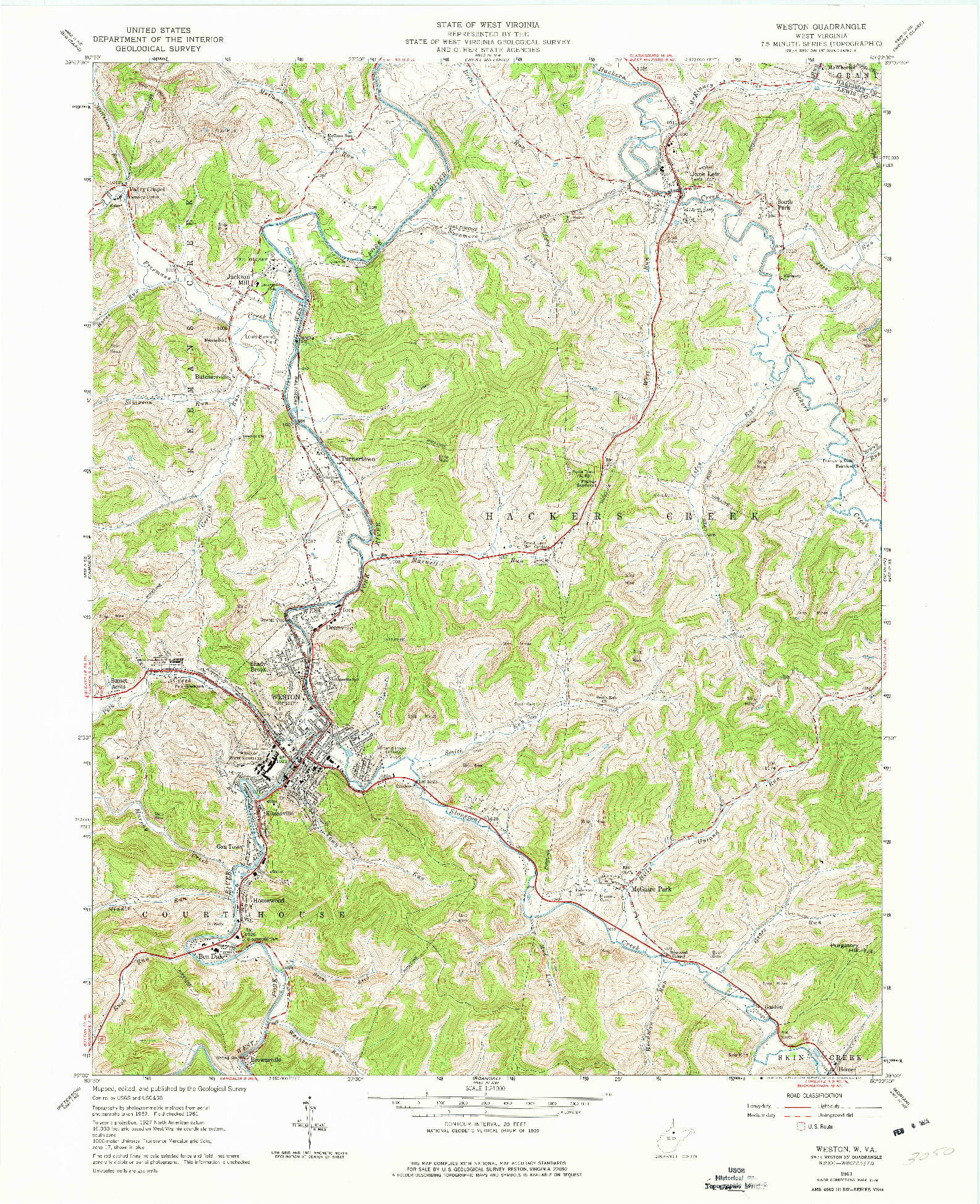 USGS 1:24000-SCALE QUADRANGLE FOR WESTON, WV 1961