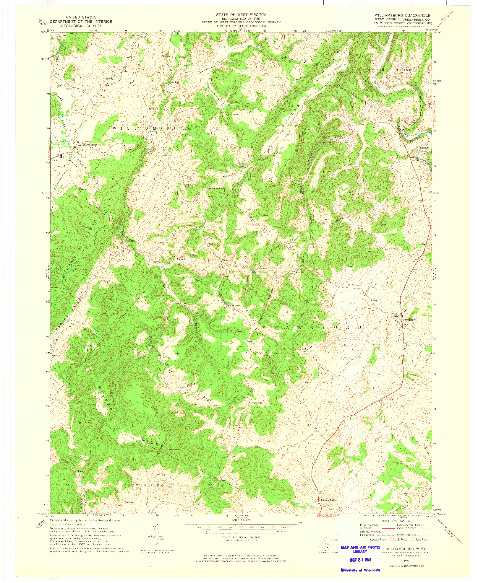 USGS 1:24000-SCALE QUADRANGLE FOR WILLIAMSBURG, WV 1972