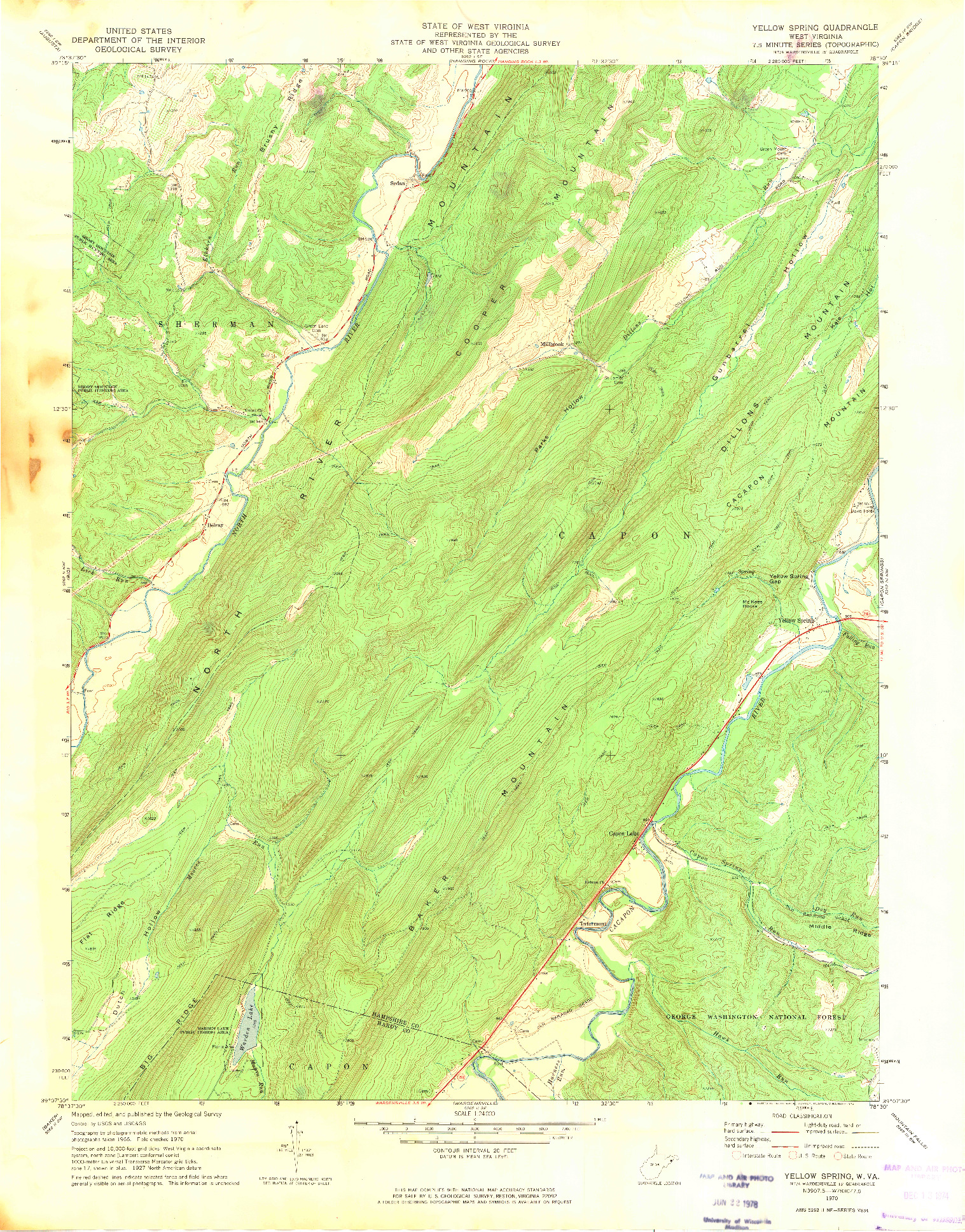 USGS 1:24000-SCALE QUADRANGLE FOR YELLOW SPRING, WV 1970