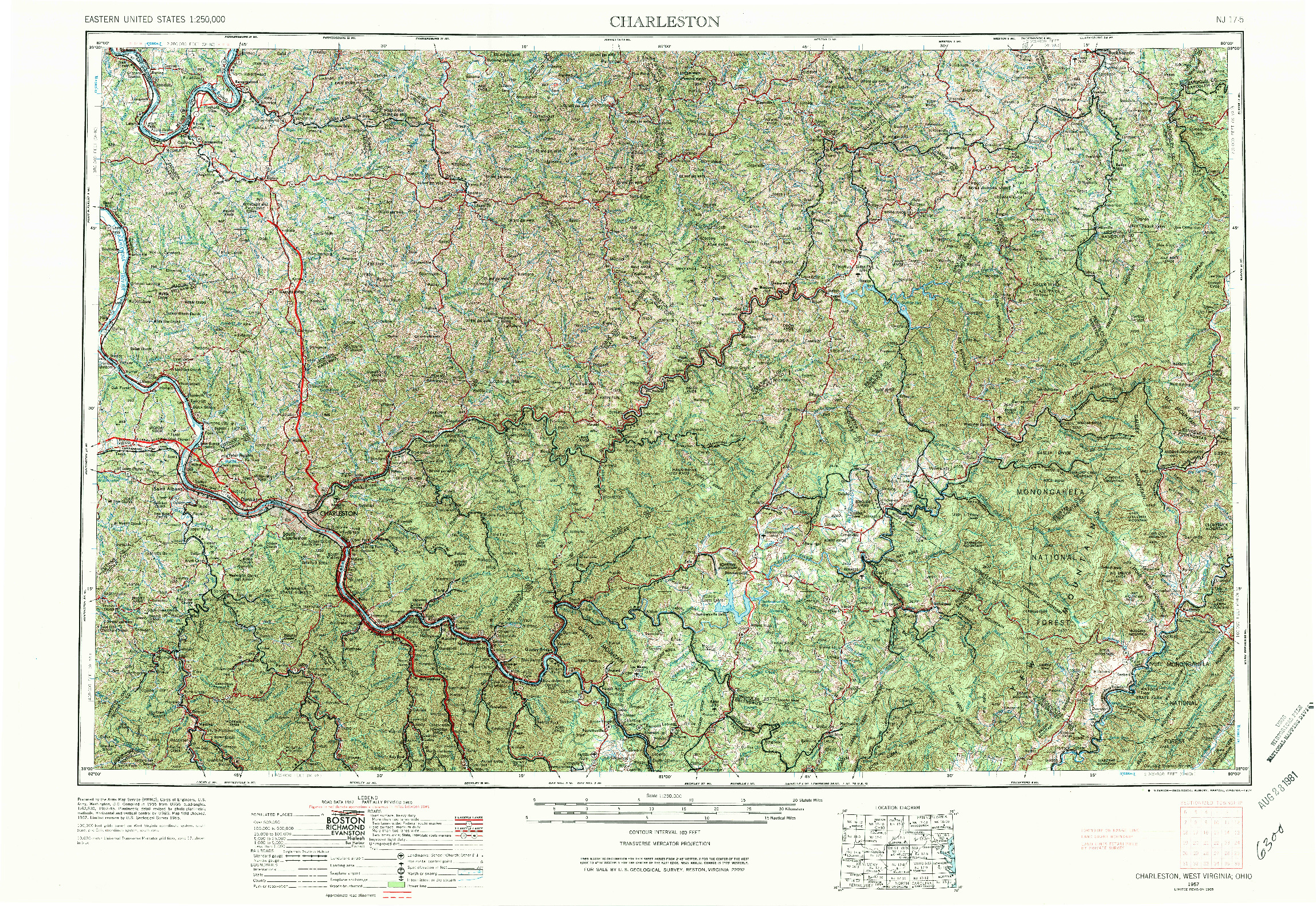 USGS 1:250000-SCALE QUADRANGLE FOR CHARLESTON, WV 1957