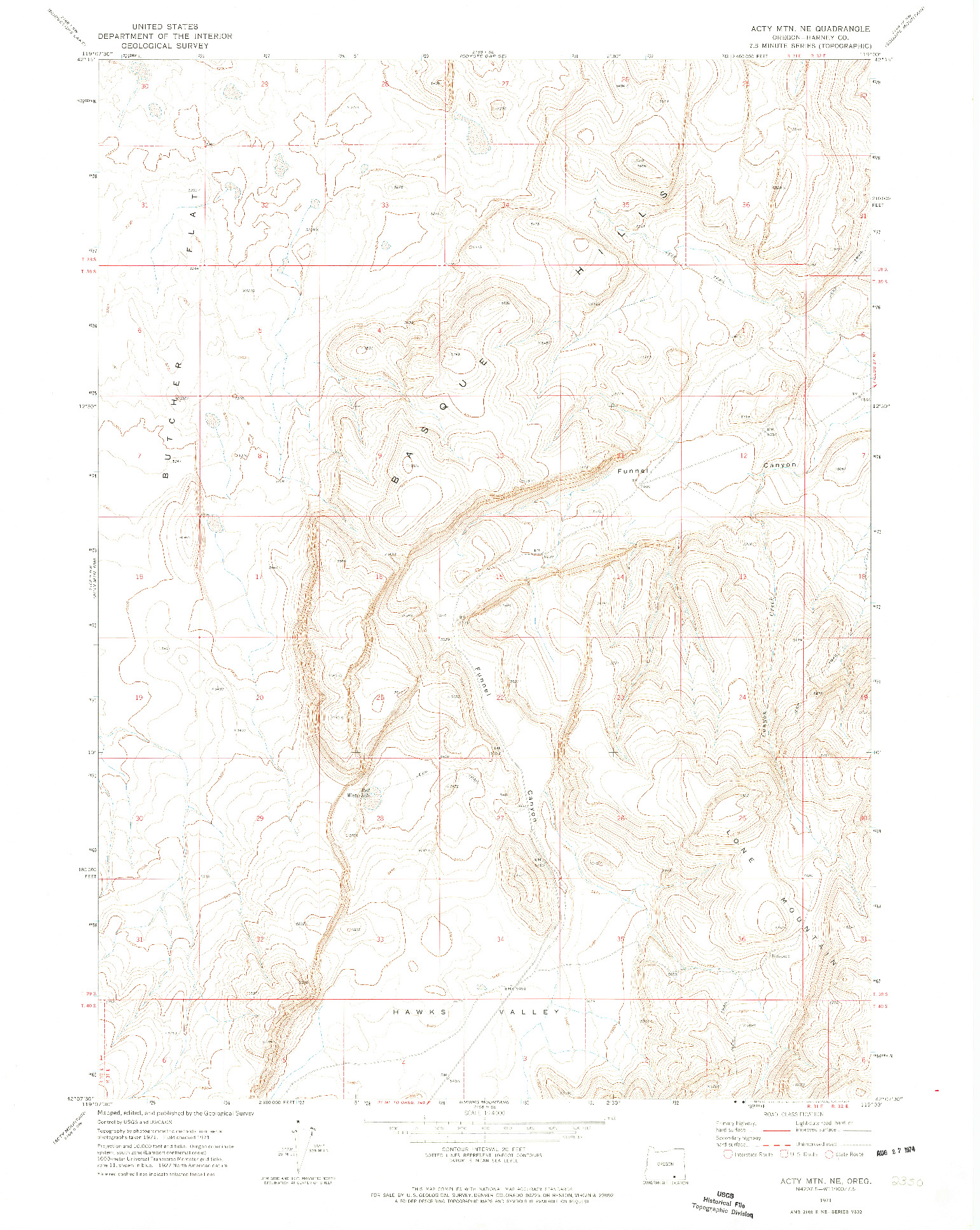 USGS 1:24000-SCALE QUADRANGLE FOR ACTY MOUNTAIN NE, OR 1971