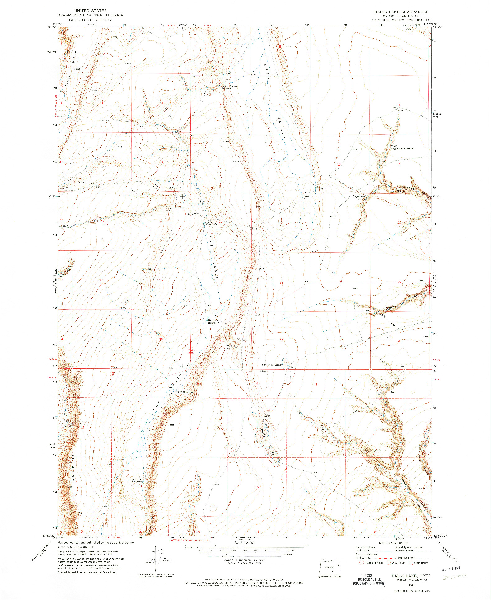 USGS 1:24000-SCALE QUADRANGLE FOR BALLS LAKE, OR 1971