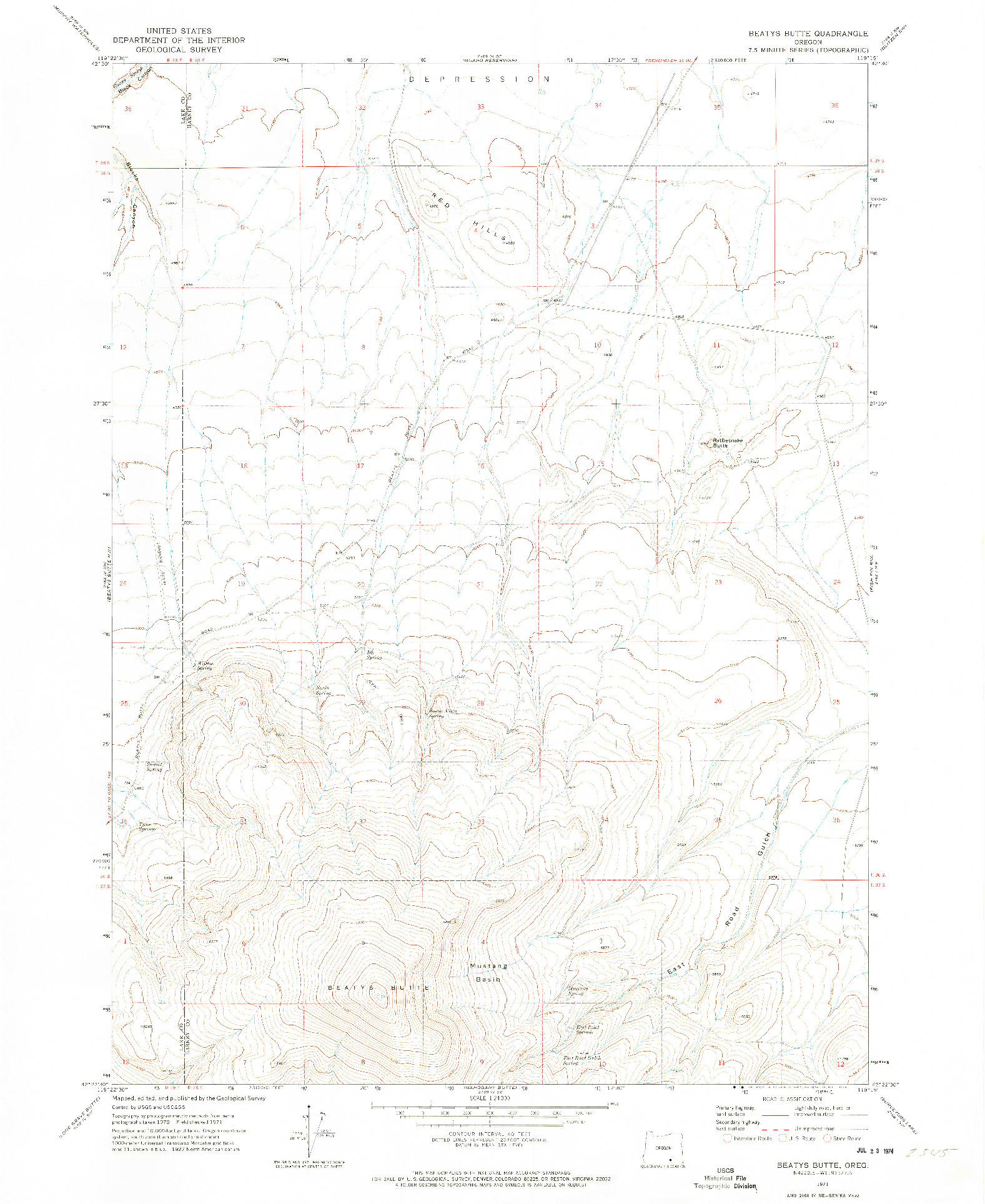 USGS 1:24000-SCALE QUADRANGLE FOR BEATYS BUTTE, OR 1971