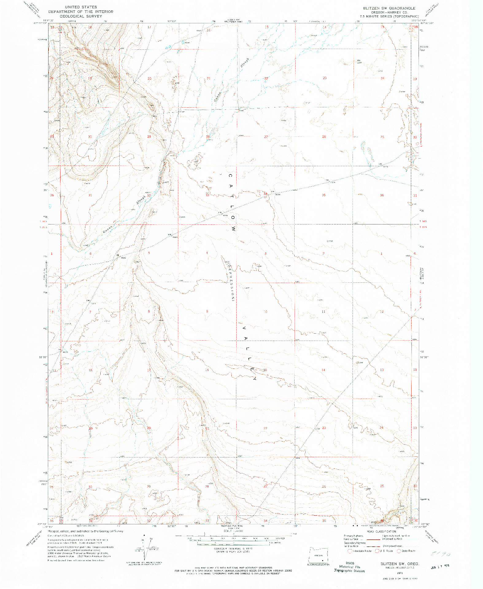 USGS 1:24000-SCALE QUADRANGLE FOR BLITZEN SW, OR 1971