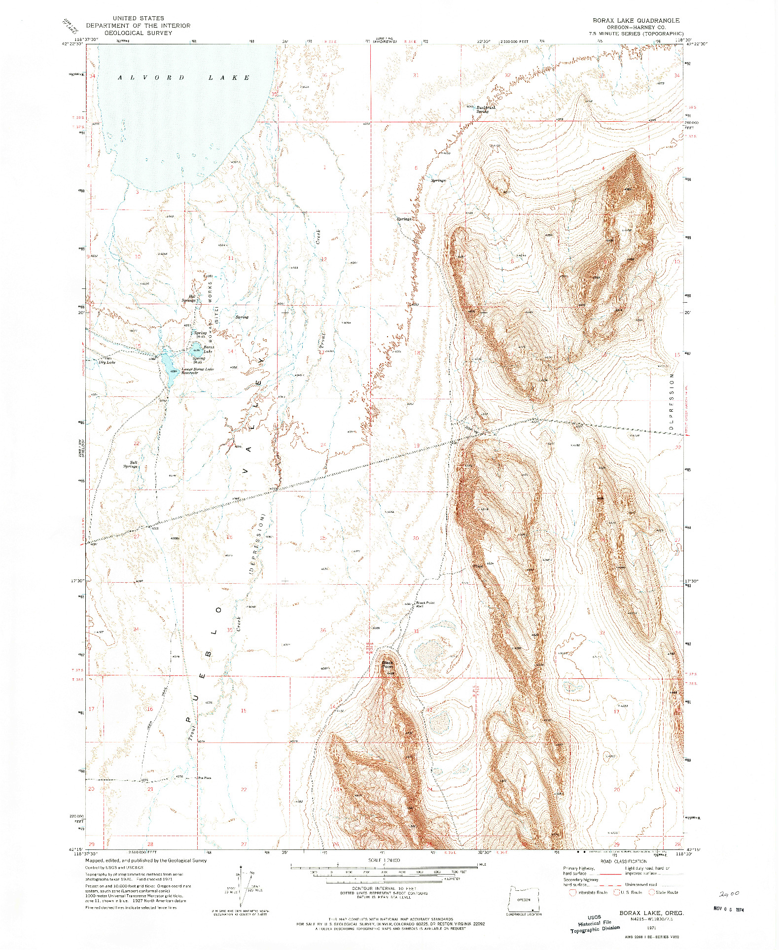 USGS 1:24000-SCALE QUADRANGLE FOR BORAX LAKE, OR 1971