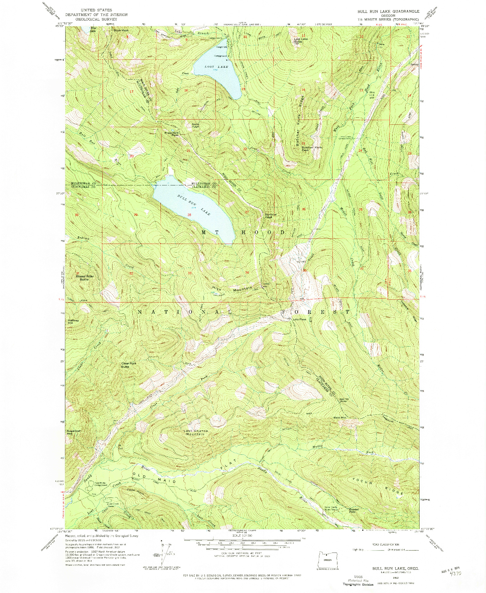 USGS 1:24000-SCALE QUADRANGLE FOR BULL RUN LAKE, OR 1962