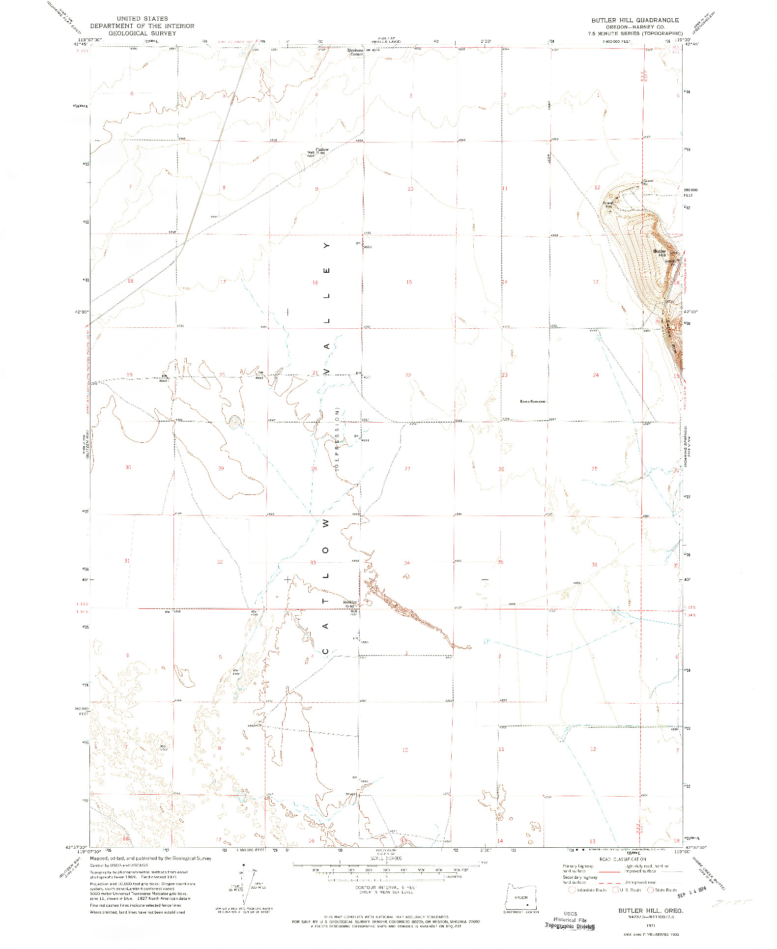 USGS 1:24000-SCALE QUADRANGLE FOR BUTLER HILL, OR 1971