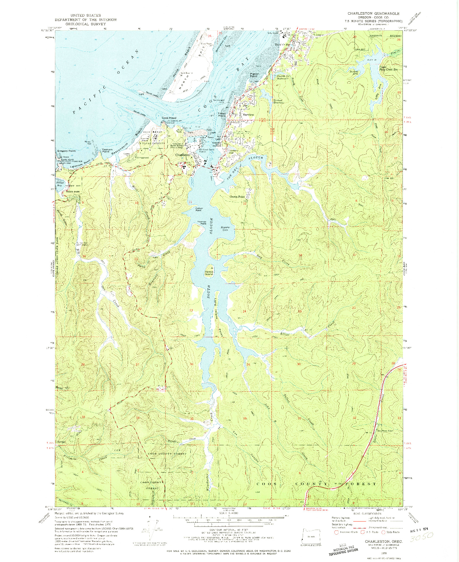 USGS 1:24000-SCALE QUADRANGLE FOR CHARLESTON, OR 1970