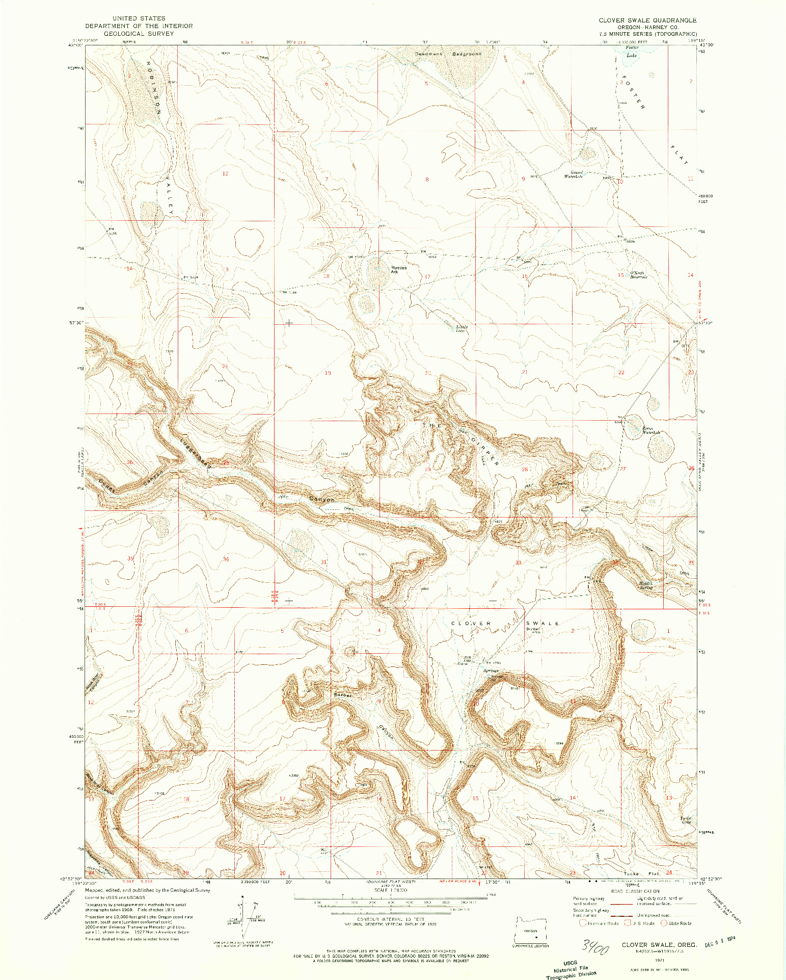 USGS 1:24000-SCALE QUADRANGLE FOR CLOVER SWALE, OR 1971