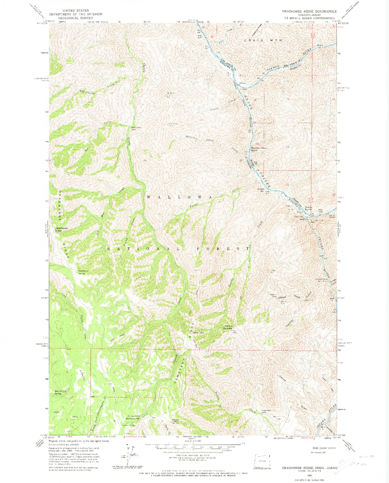 USGS 1:24000-SCALE QUADRANGLE FOR DEADHORSE RIDGE, OR 1963