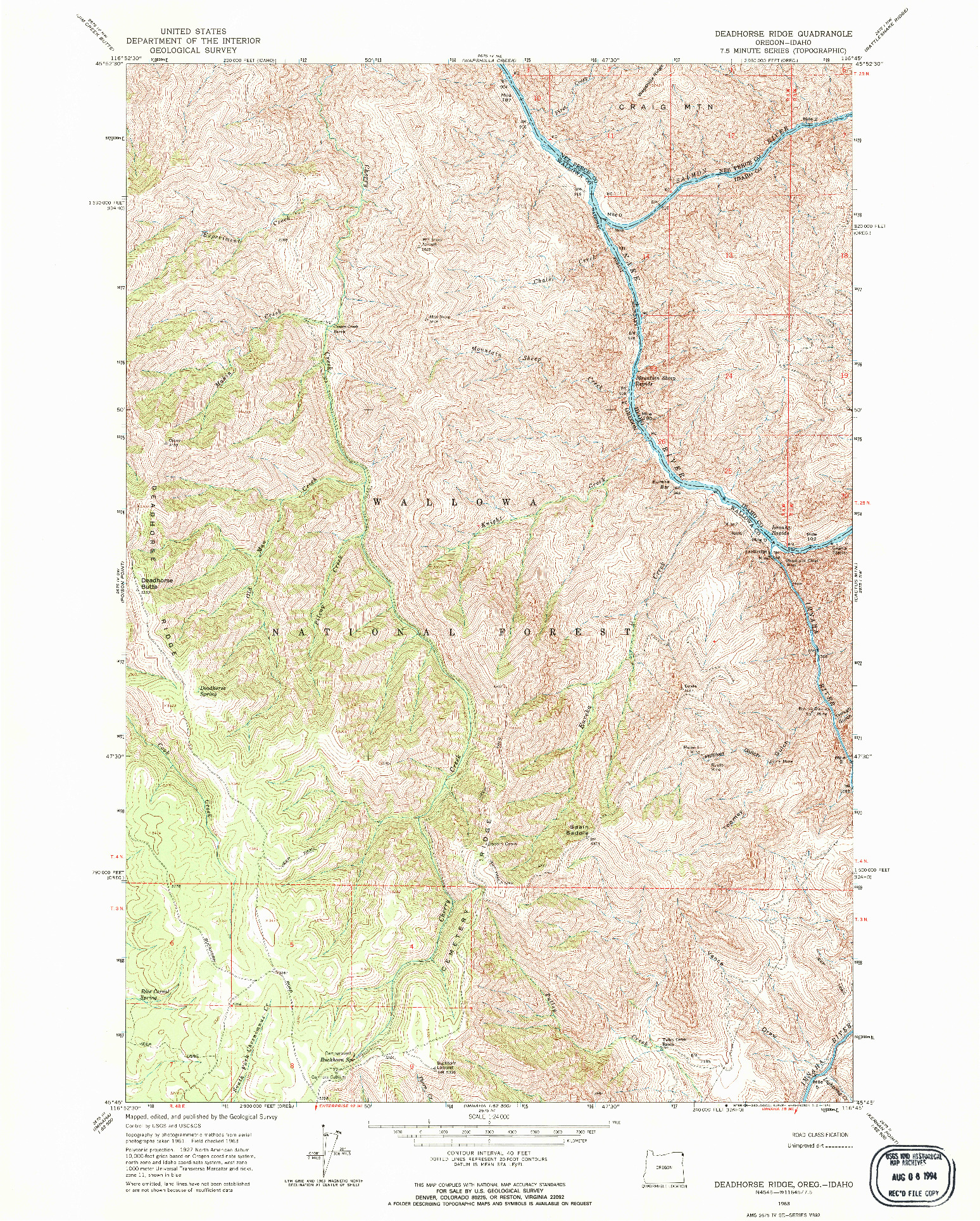 USGS 1:24000-SCALE QUADRANGLE FOR DEADHORSE RIDGE, OR 1963