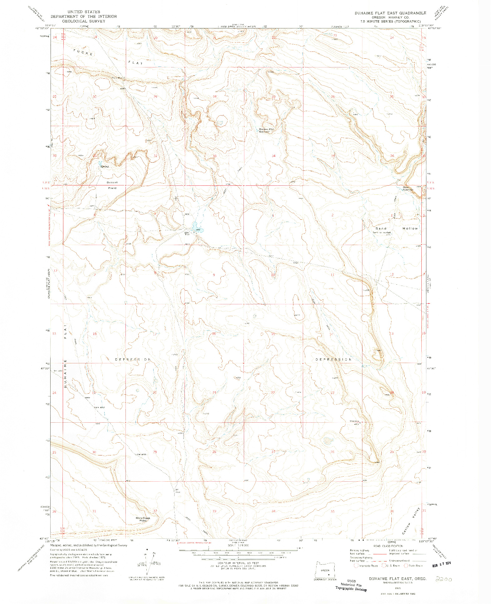 USGS 1:24000-SCALE QUADRANGLE FOR DUHAIME FLAT EAST, OR 1971
