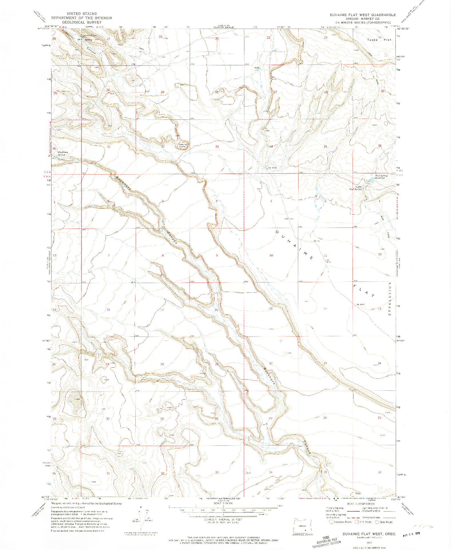 USGS 1:24000-SCALE QUADRANGLE FOR DUHAIME FLAT WEST, OR 1971