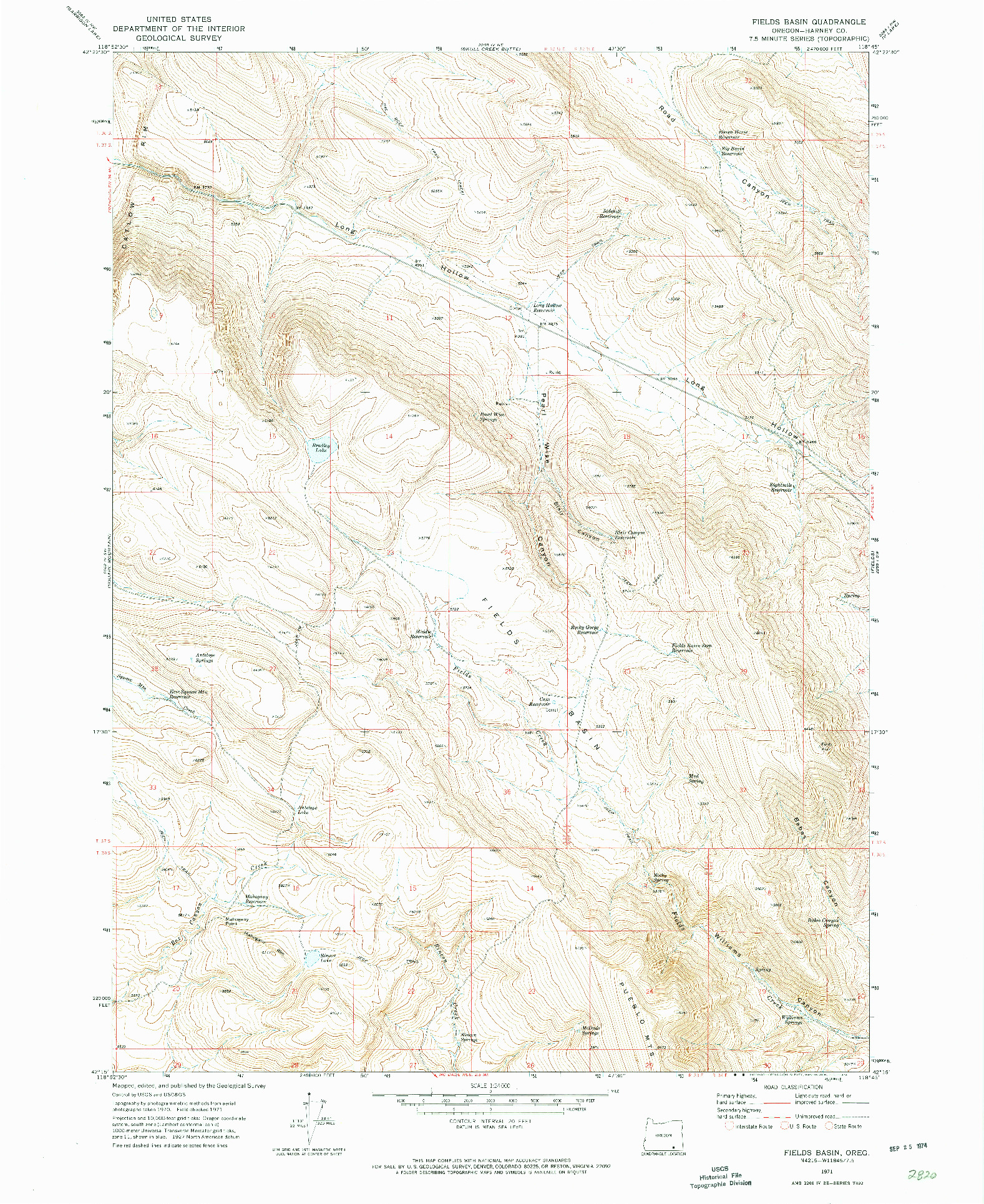 USGS 1:24000-SCALE QUADRANGLE FOR FIELDS BASIN, OR 1971