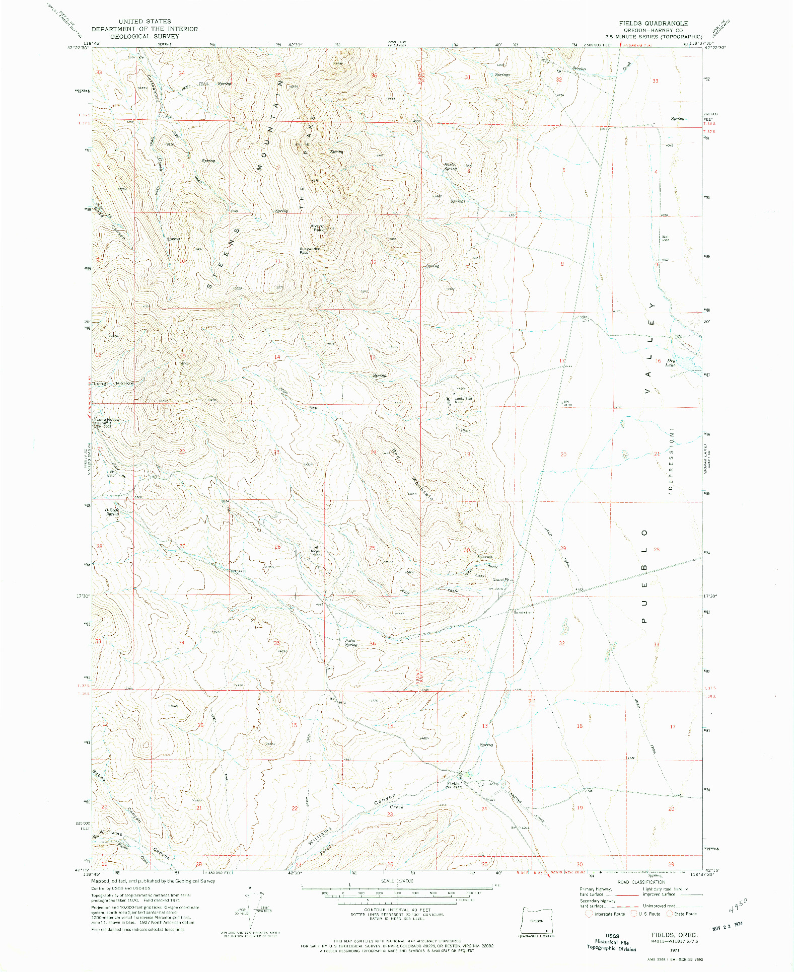 USGS 1:24000-SCALE QUADRANGLE FOR FIELDS, OR 1971