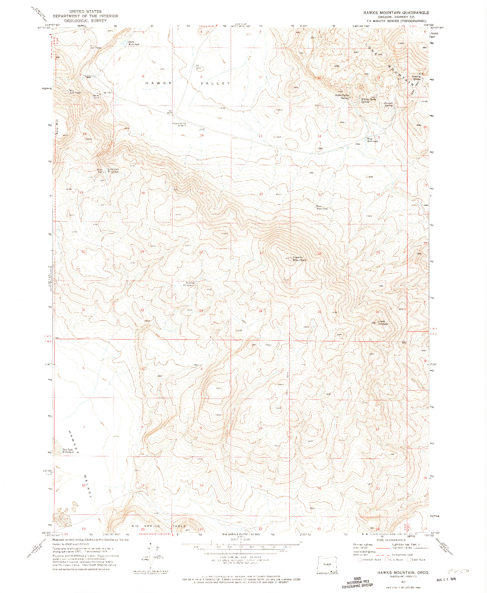 USGS 1:24000-SCALE QUADRANGLE FOR HAWKS MOUNTAIN, OR 1971