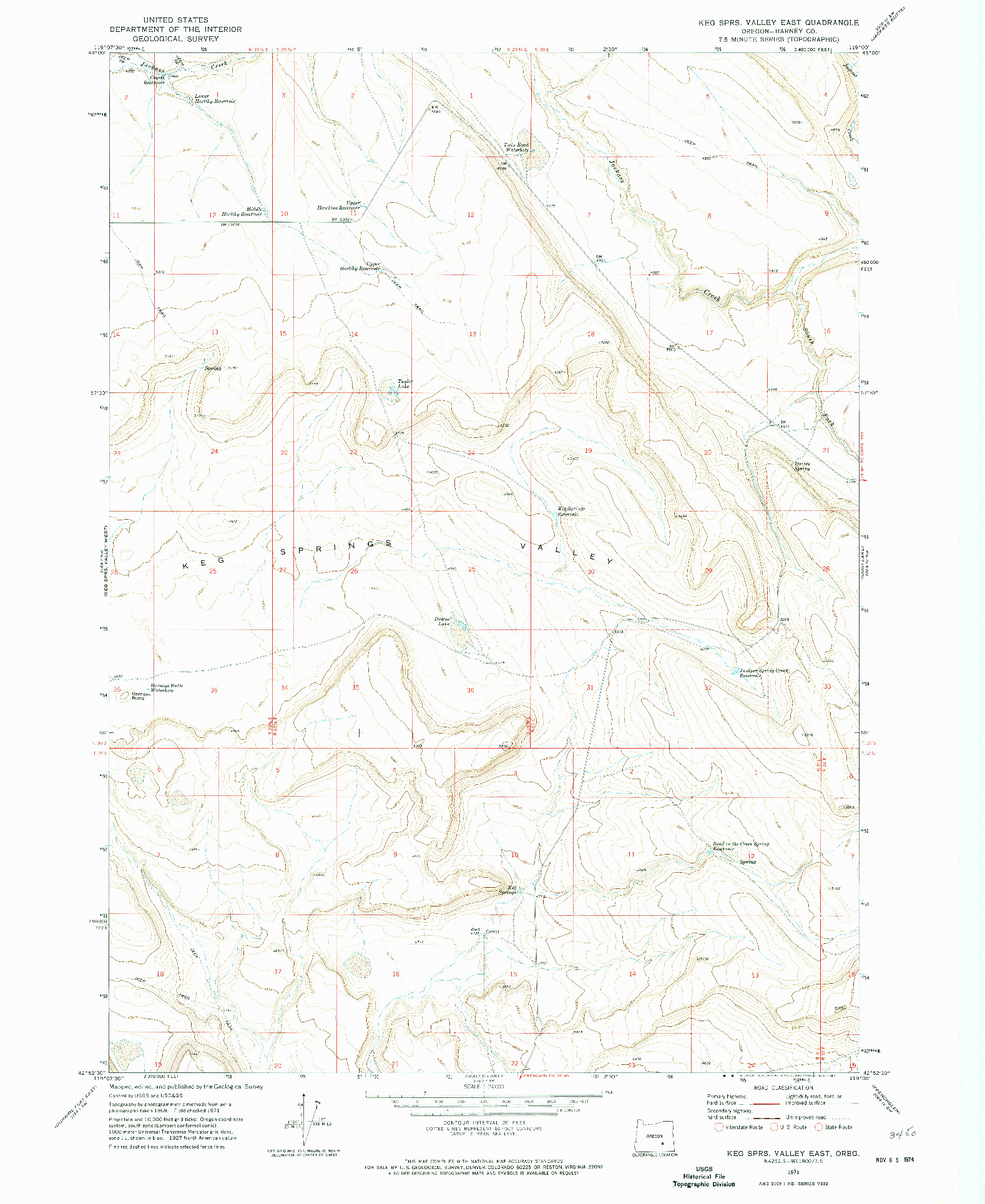 USGS 1:24000-SCALE QUADRANGLE FOR KEG SPRS VALLEY EAST, OR 1971