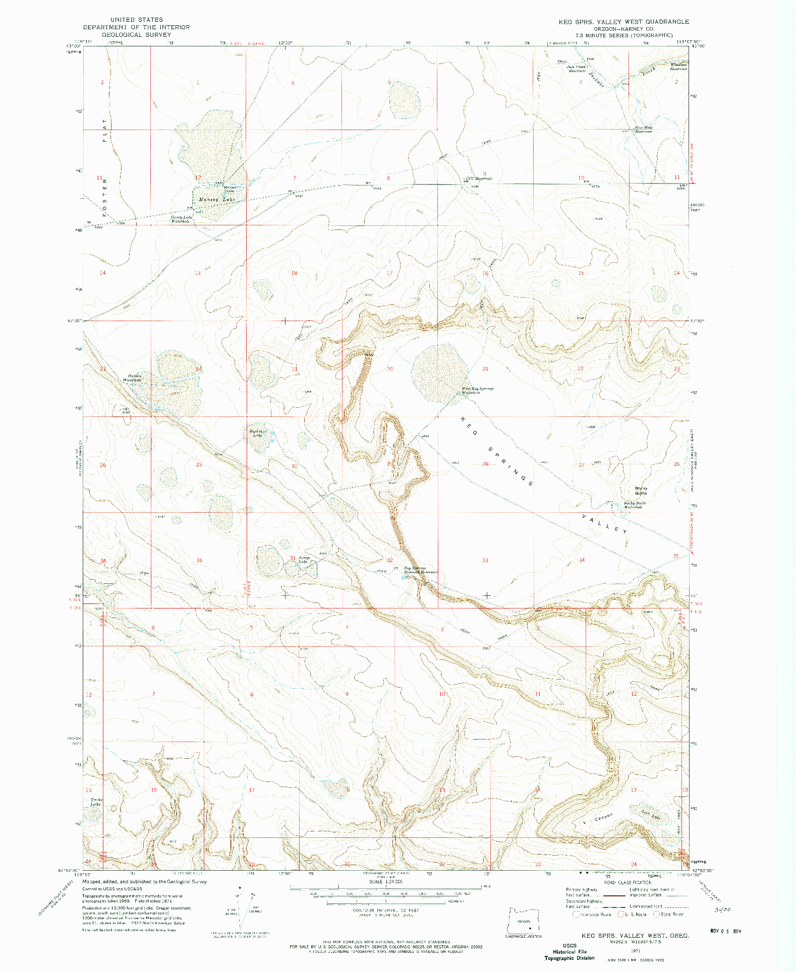 USGS 1:24000-SCALE QUADRANGLE FOR KEG SPRS VALLEY WEST, OR 1971
