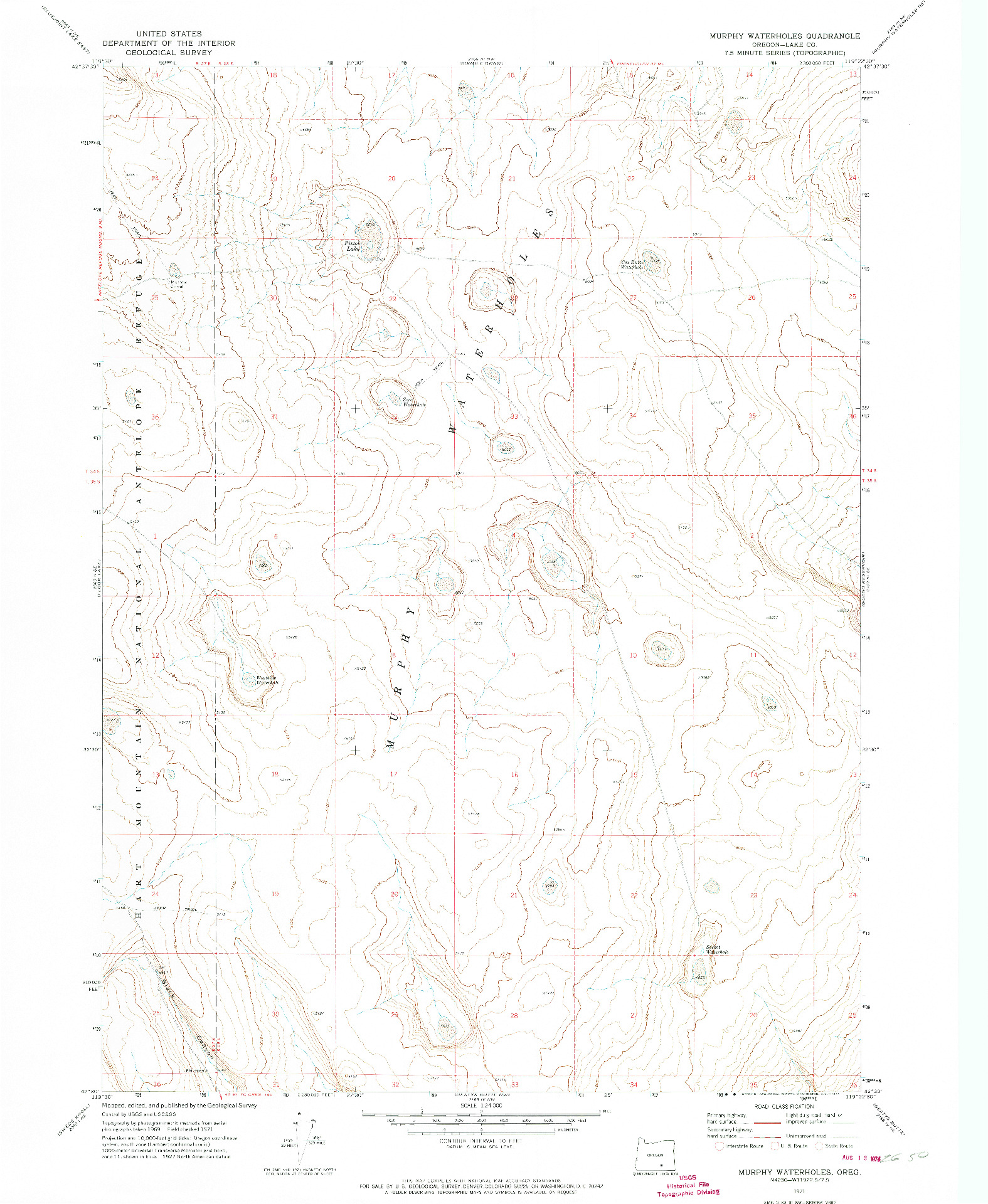 USGS 1:24000-SCALE QUADRANGLE FOR MURPHY WATERHOLES, OR 1971