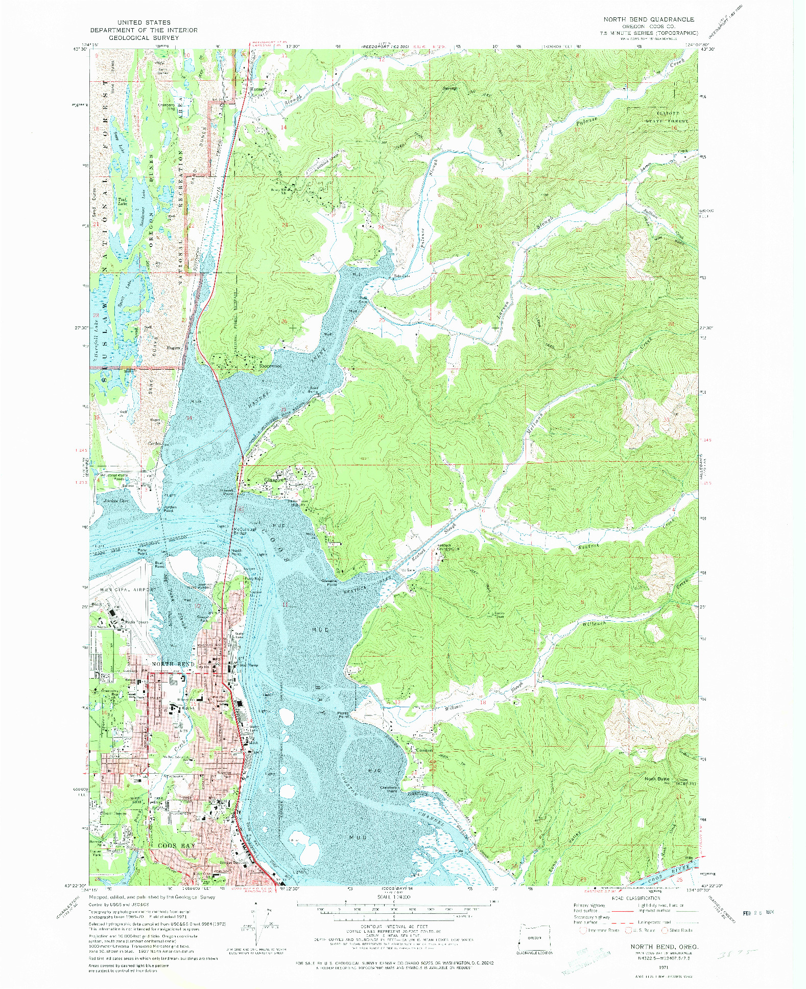 USGS 1:24000-SCALE QUADRANGLE FOR NORTH BEND, OR 1971