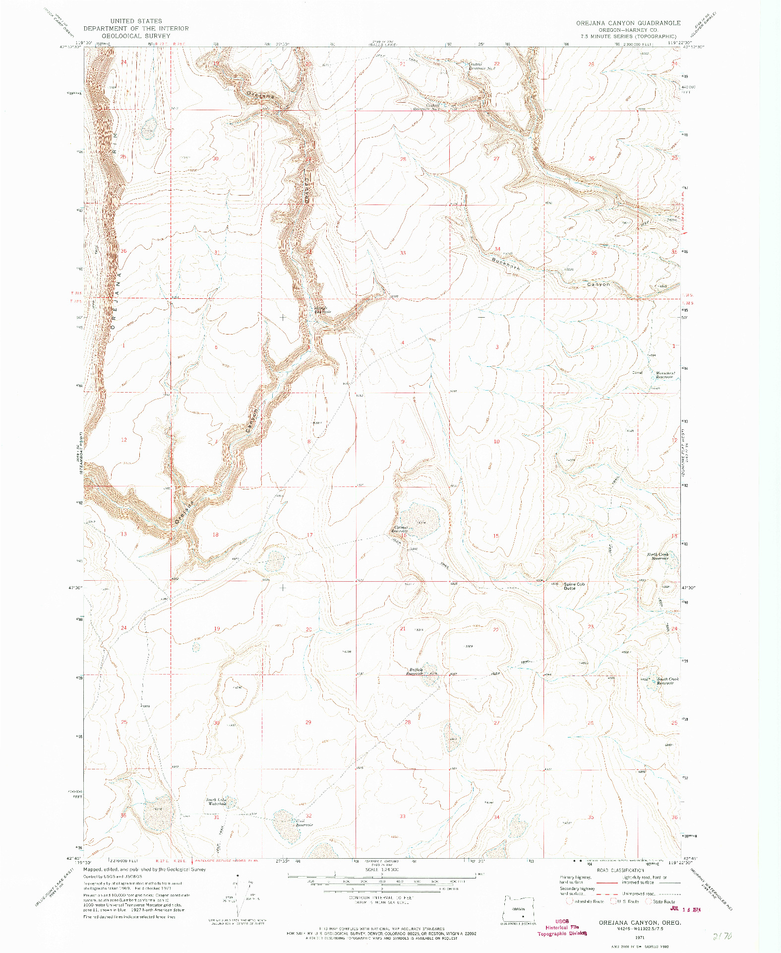 USGS 1:24000-SCALE QUADRANGLE FOR OREJANA CANYON, OR 1971