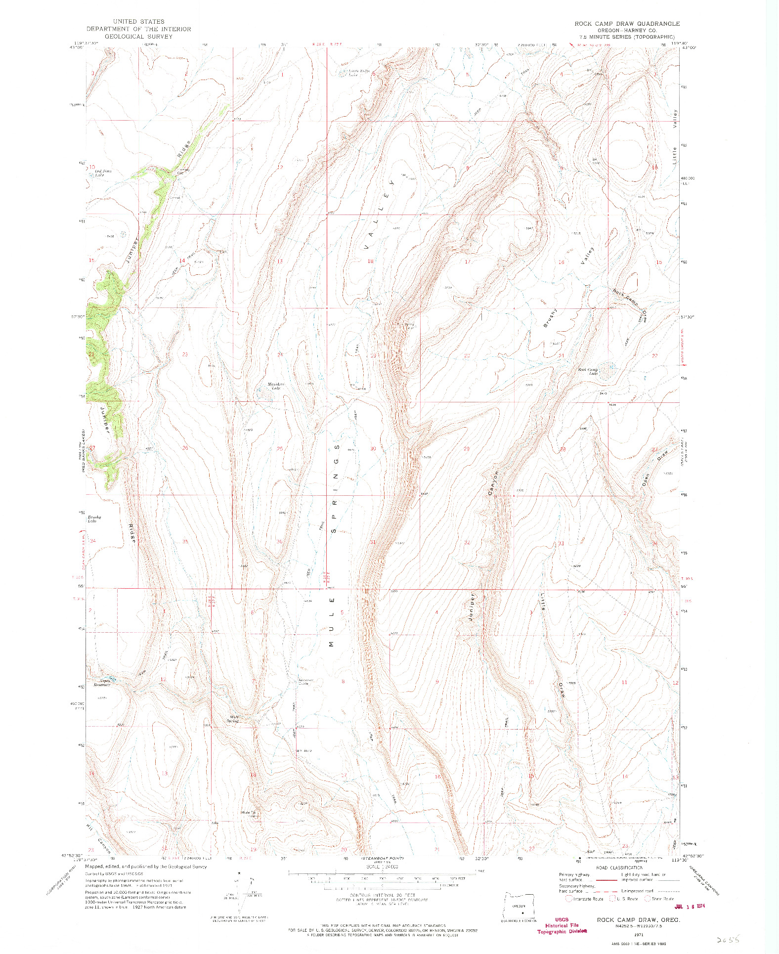 USGS 1:24000-SCALE QUADRANGLE FOR ROCK CAMP DRAW, OR 1971