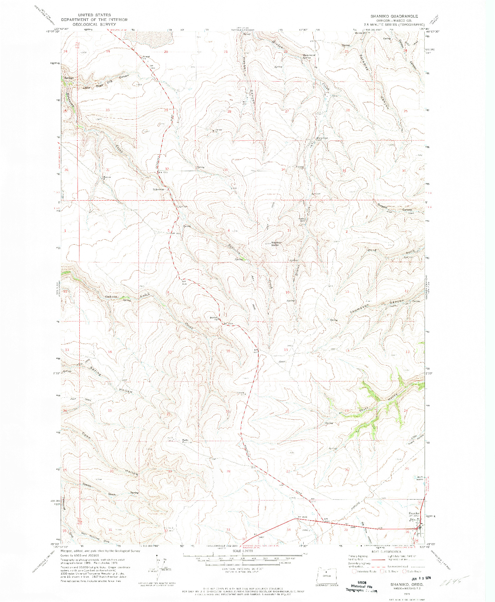 USGS 1:24000-SCALE QUADRANGLE FOR SHANIKO, OR 1971