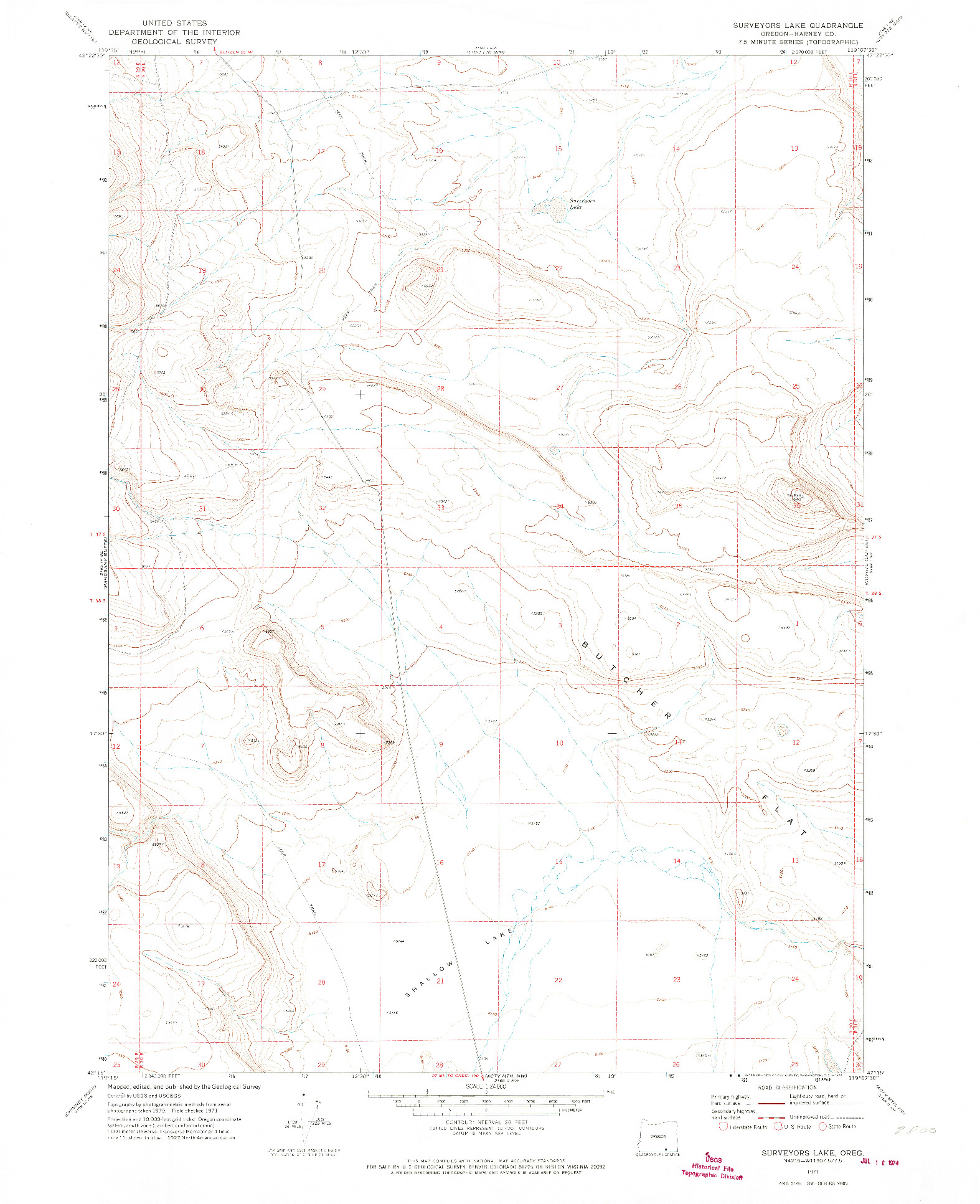 USGS 1:24000-SCALE QUADRANGLE FOR SURVEYORS LAKE, OR 1971