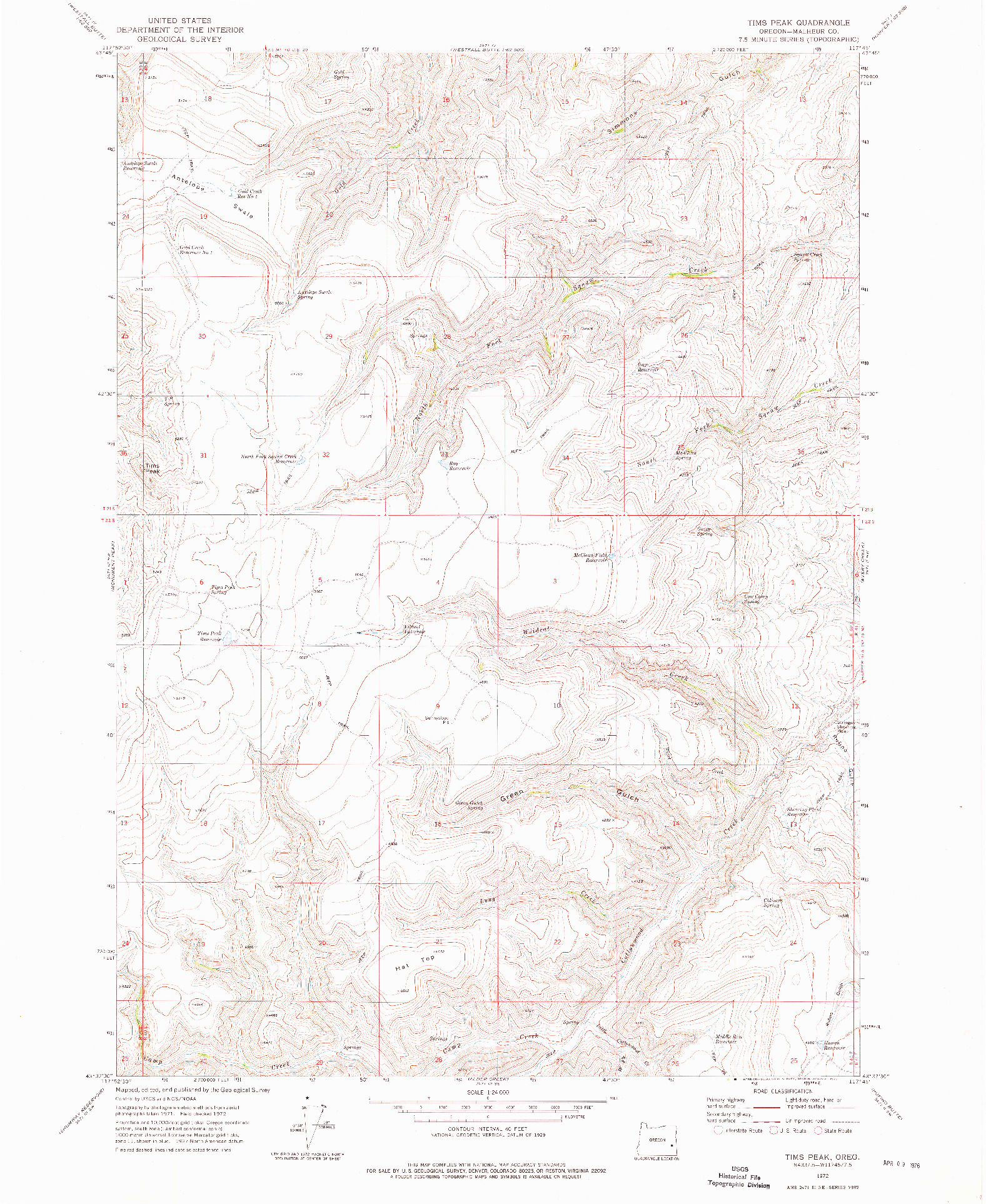 USGS 1:24000-SCALE QUADRANGLE FOR TIMS PEAK, OR 1972