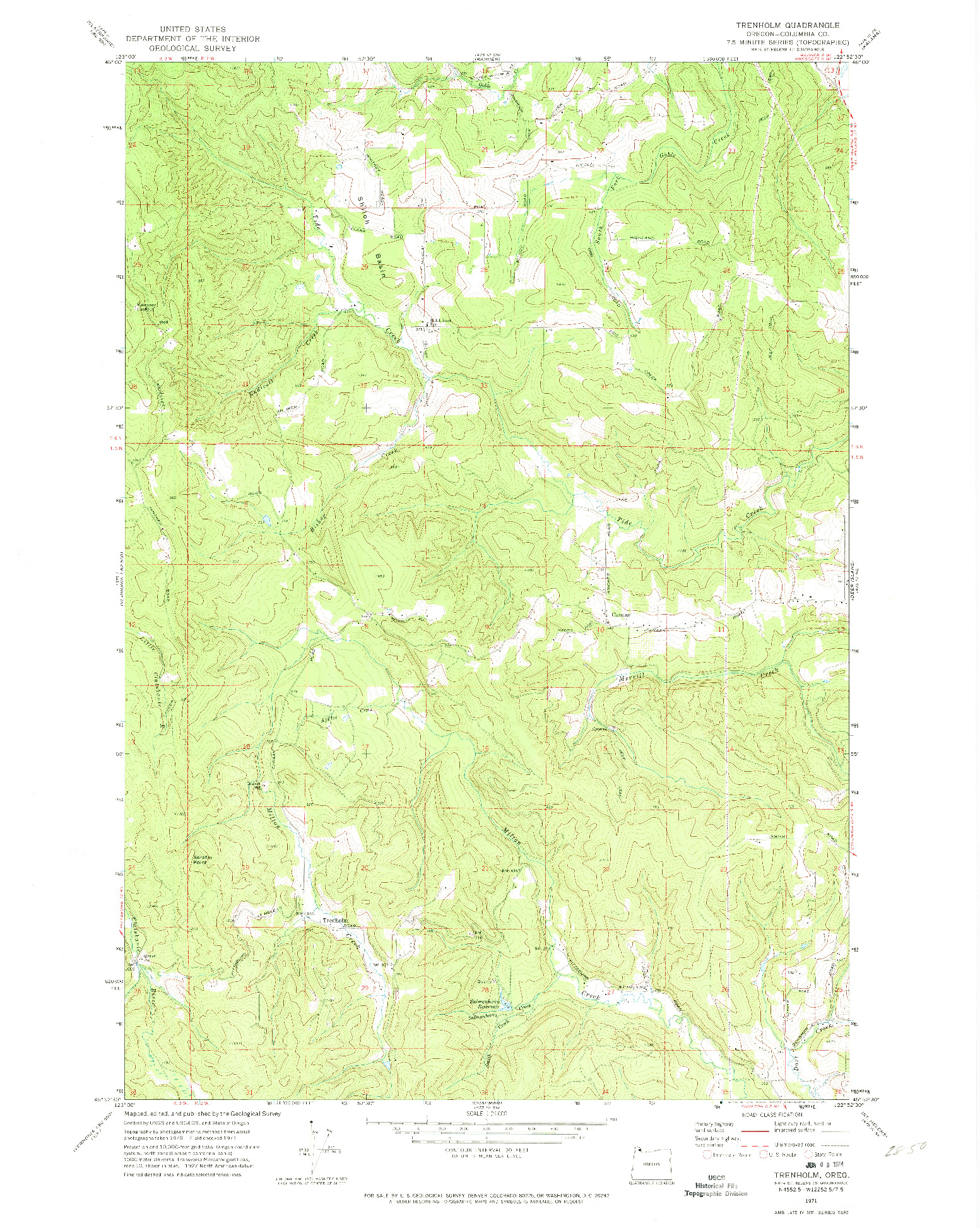 USGS 1:24000-SCALE QUADRANGLE FOR TRENHOLM, OR 1971