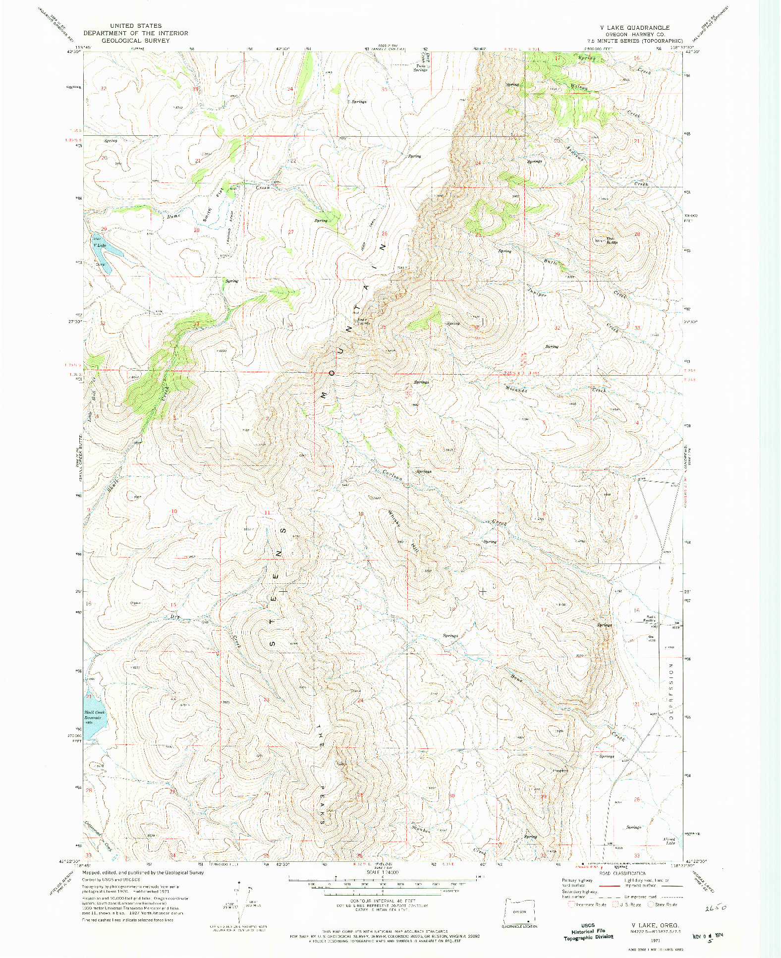 USGS 1:24000-SCALE QUADRANGLE FOR V LAKE, OR 1971