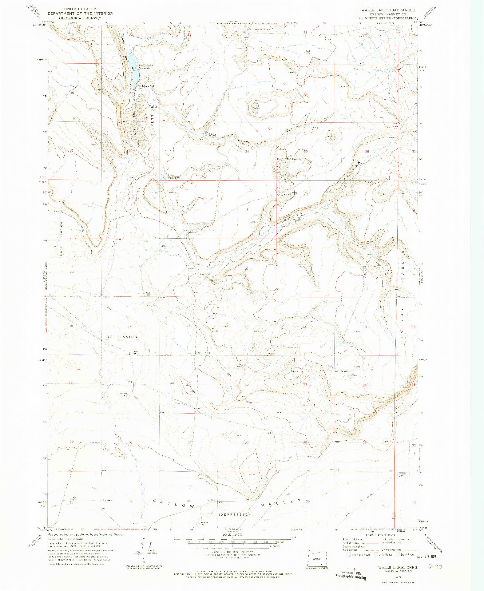 USGS 1:24000-SCALE QUADRANGLE FOR WALLS LAKE, OR 1971