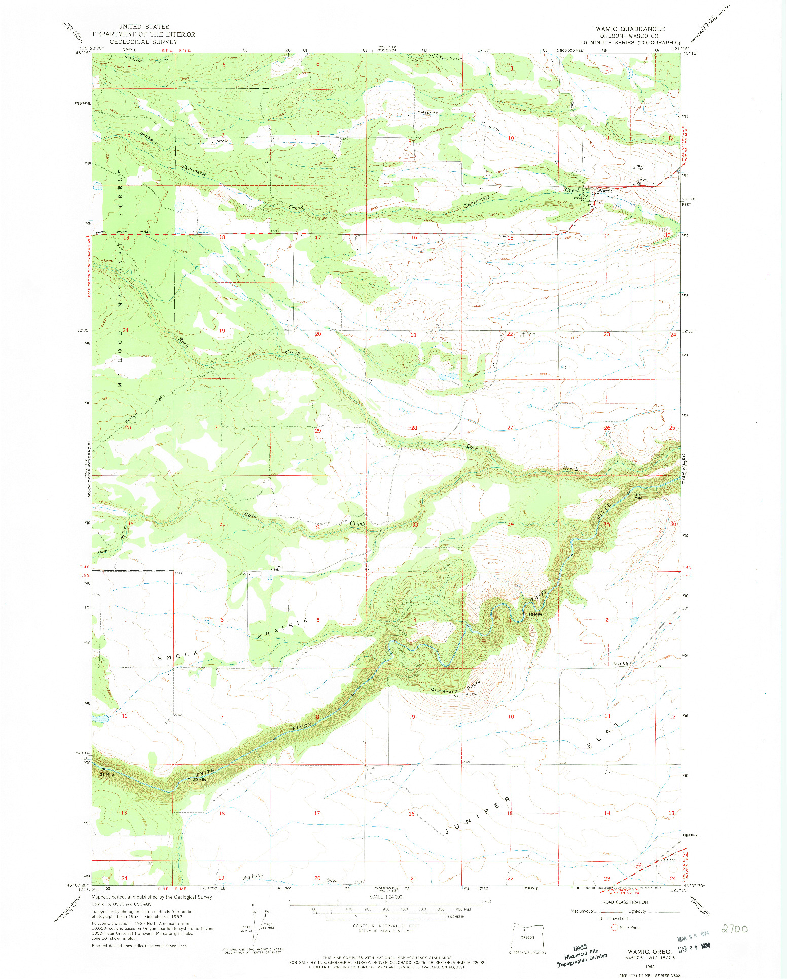 USGS 1:24000-SCALE QUADRANGLE FOR WAMIC, OR 1962