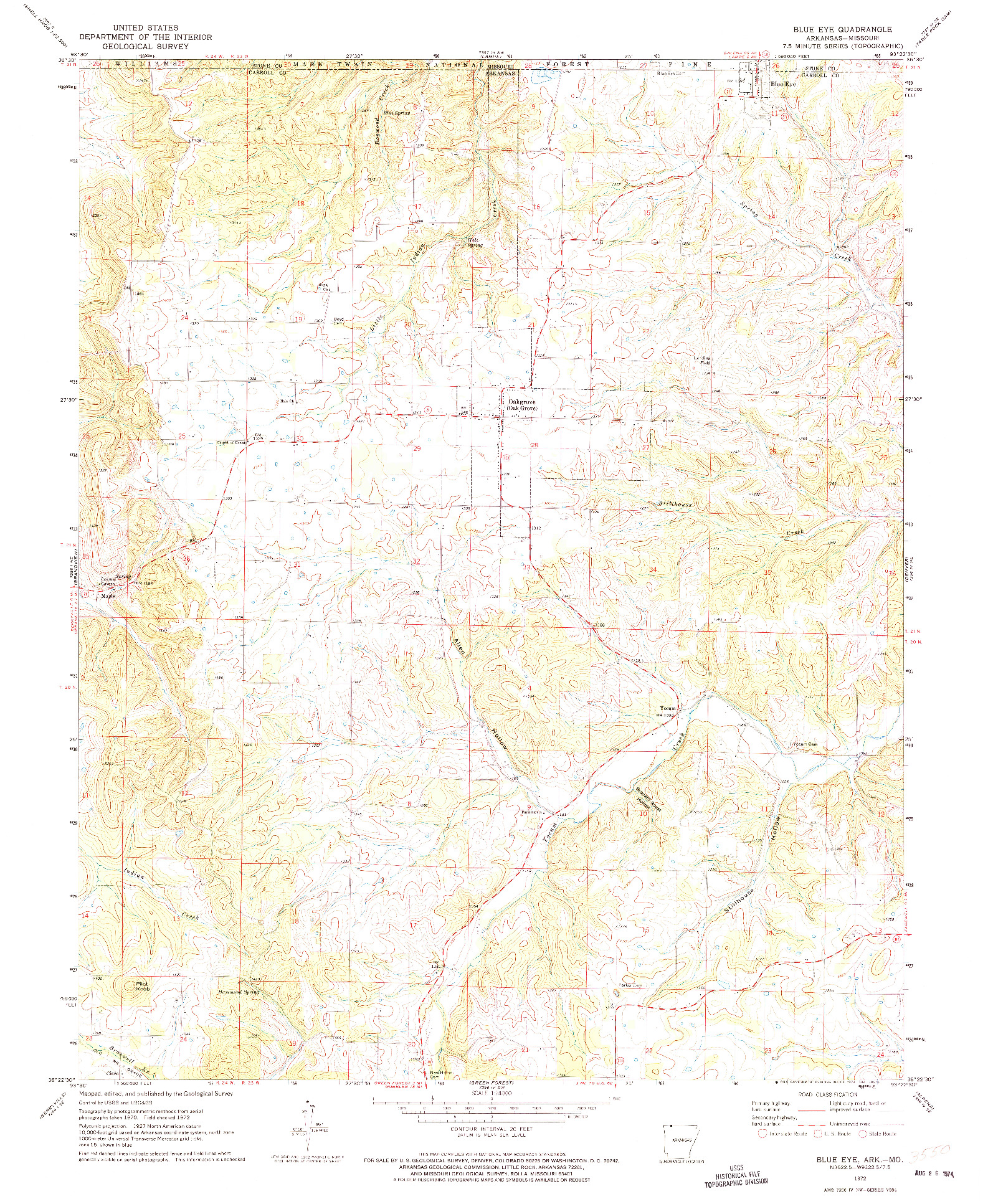 USGS 1:24000-SCALE QUADRANGLE FOR BLUE EYE, AR 1972